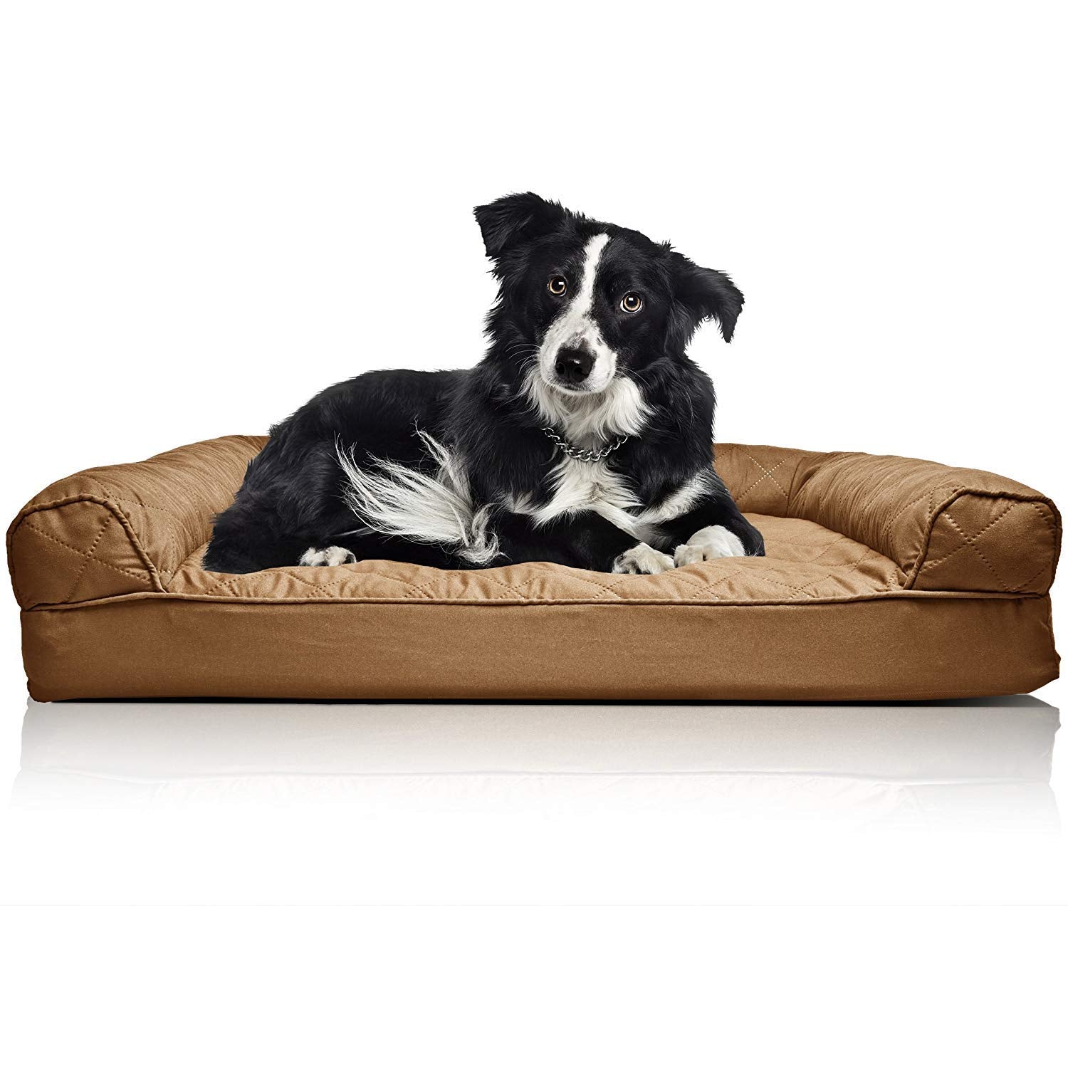 Furhaven Orthopedic Dog Bed For Large/Medium Dogs W/ Removable Bolsters & Washable Cover, For Dogs Up To 55 Lbs - Quilted Sofa - Toasted Brown, Large