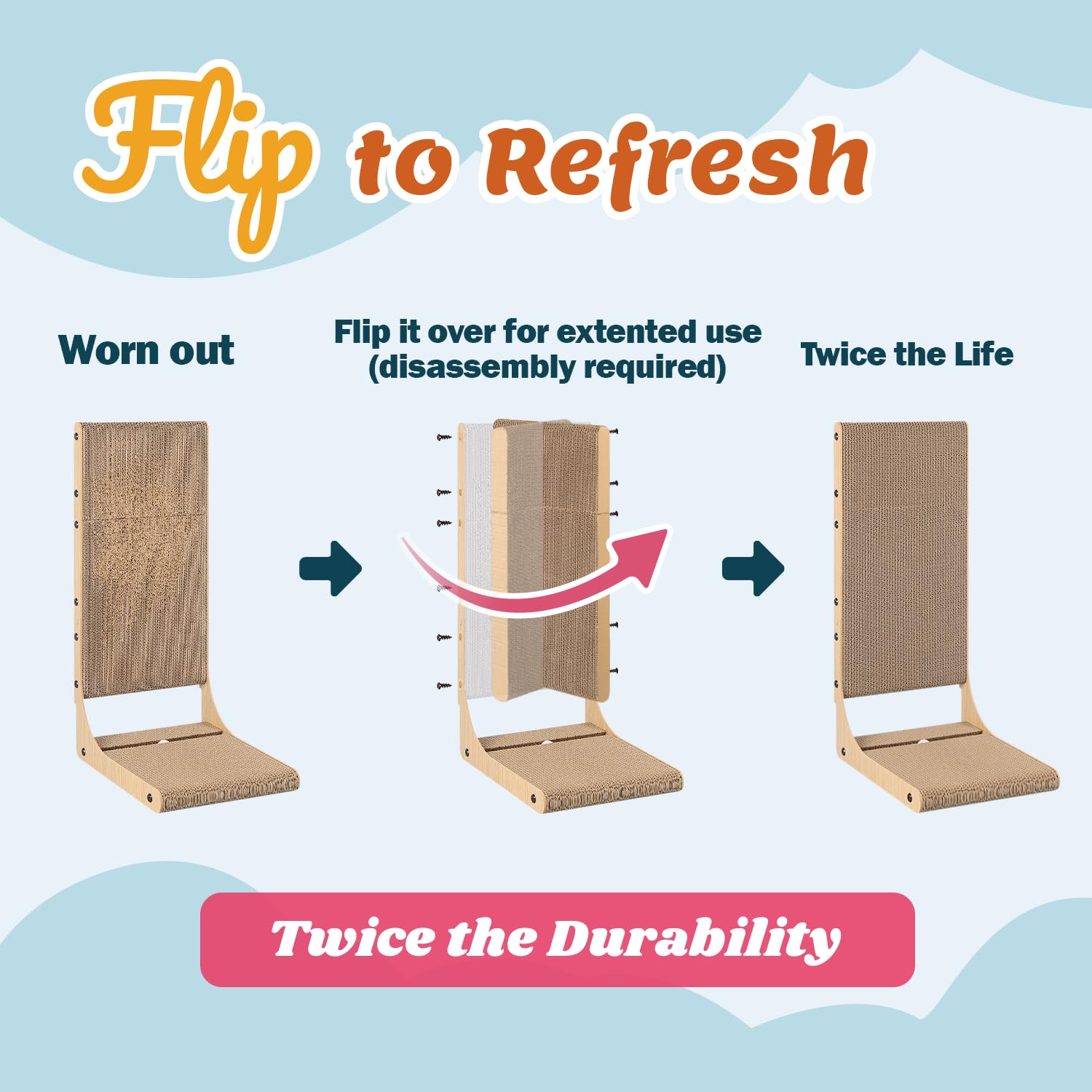 Zakkart 2-Pack Cat Scratching Board, 25.6'' Tall Cardboard L Shape Vertical Cat Scratchers For Indoor Cats, Cat Scratching Post