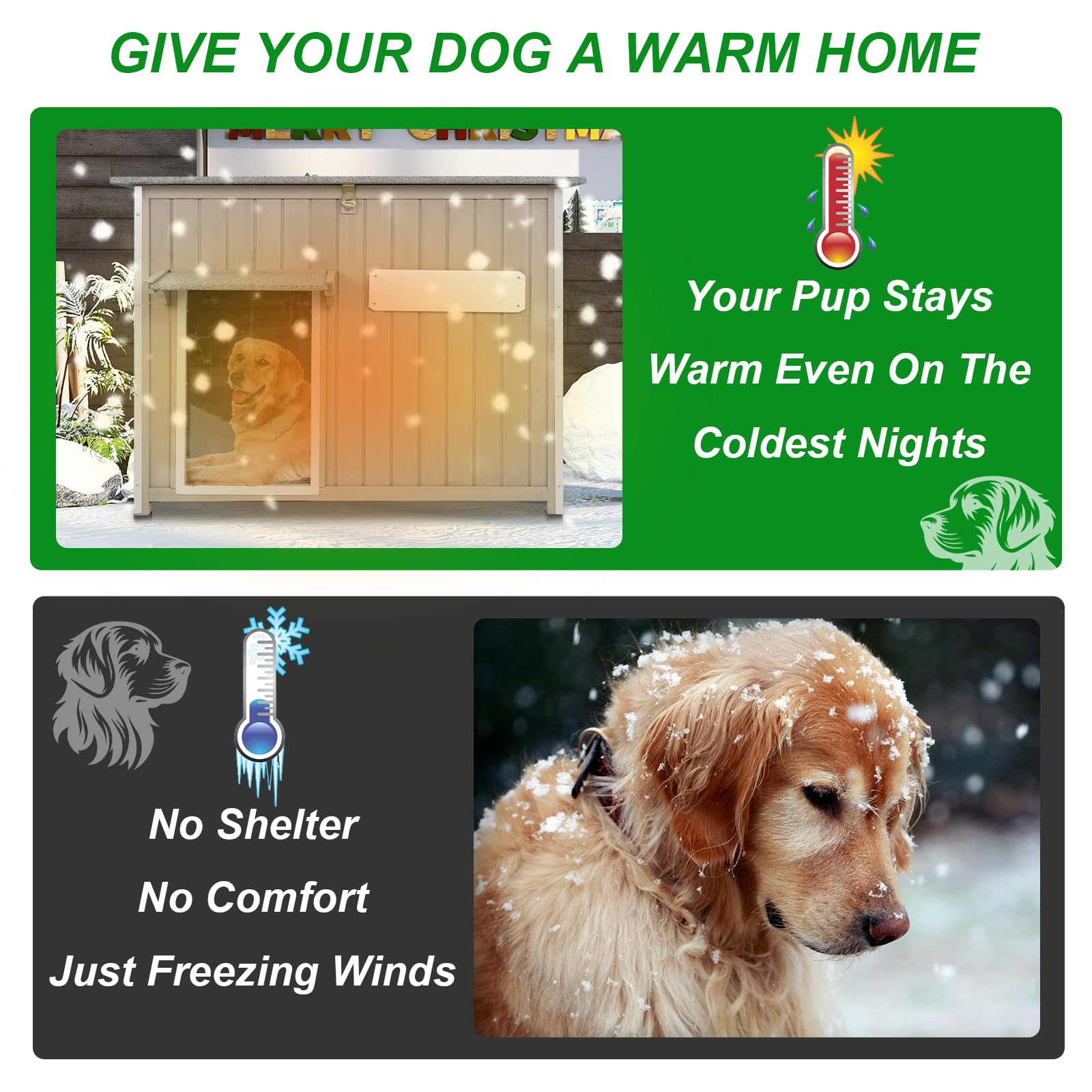 Dog House Outdoor Weatherproof & Wooden Dog Kennel with Chew-Proof Iron Frame,Removable Floor, Adjustable Vent Window, Easy Asse