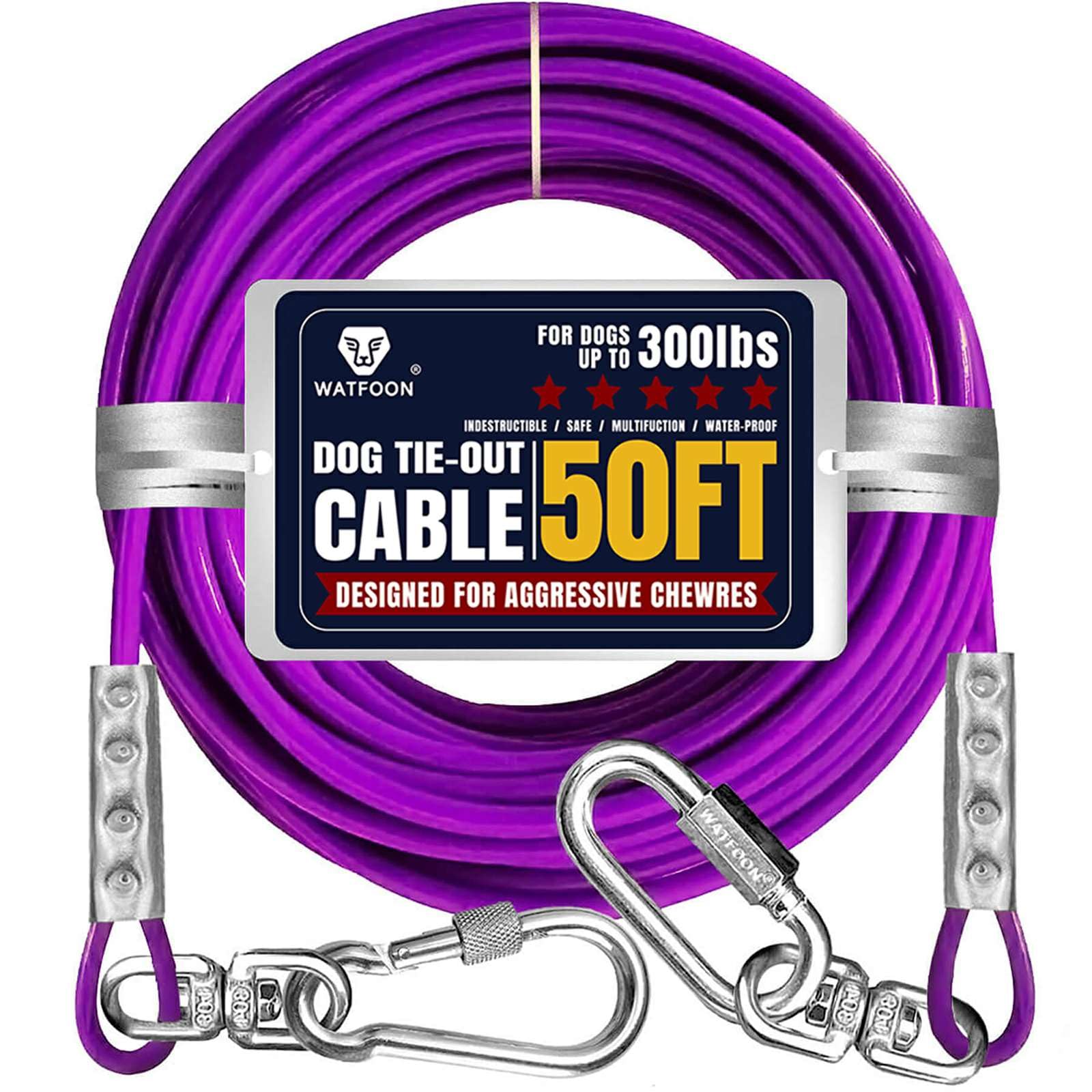 50Ft Dog Tie Out Run Cable For Dogs Up To 300Lbs, Long Chains Training Tether Leash Heavy Duty Pet Run Cable With Stainless Dual