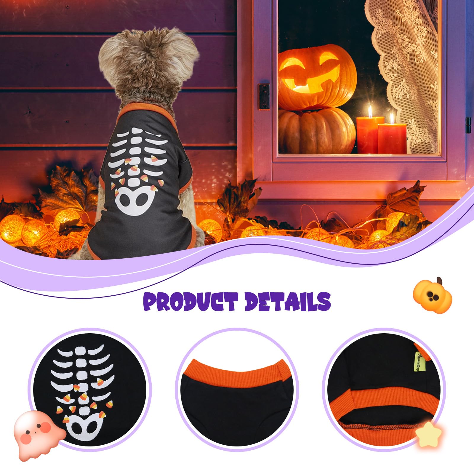 Vavious Dog Winter Coat - Funny White Fish Bone Halloween Pet Sweater - Soft Cotton Dog Clothes - Black X-Small