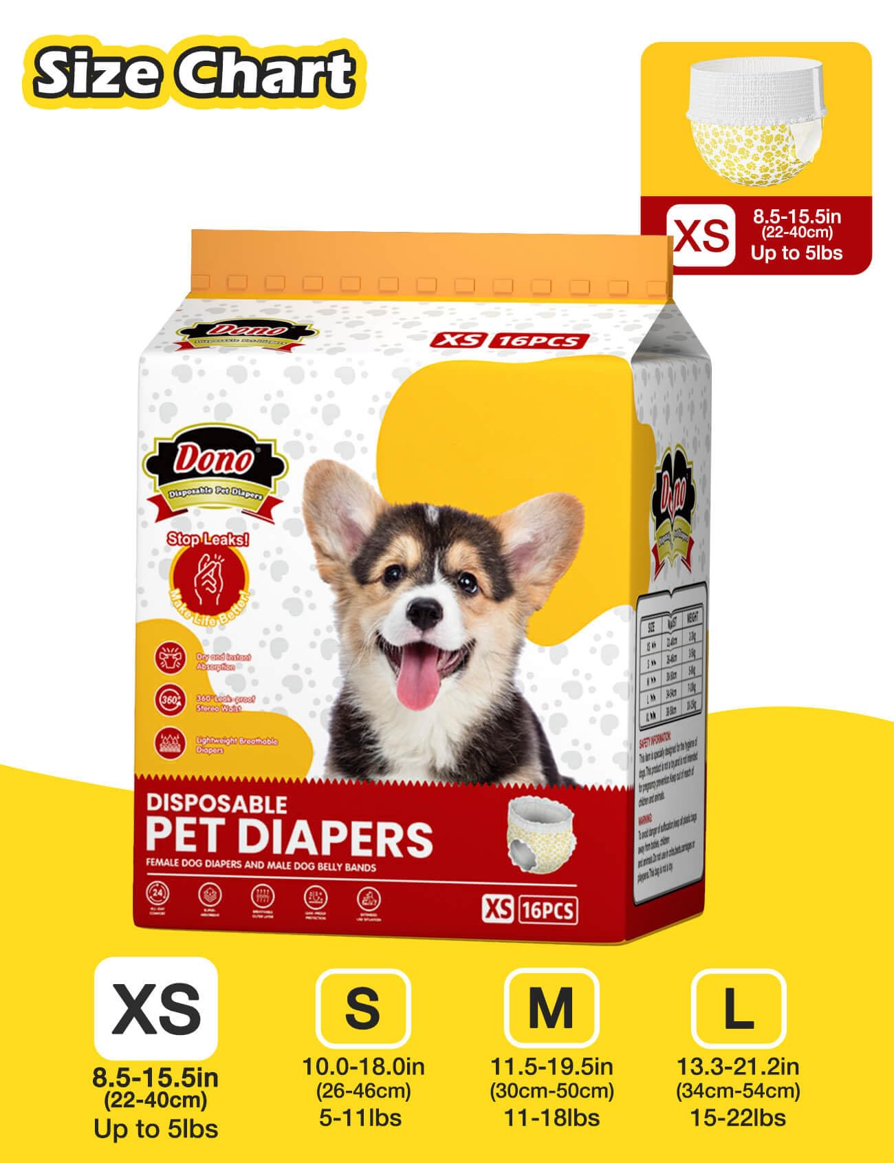 Dono Dog Diapers Female With Stretchy Waist-32Pcs, Disposable Full Wraps Female Puppy Dog In Heat Period Diapers, 360 Leak-Proof