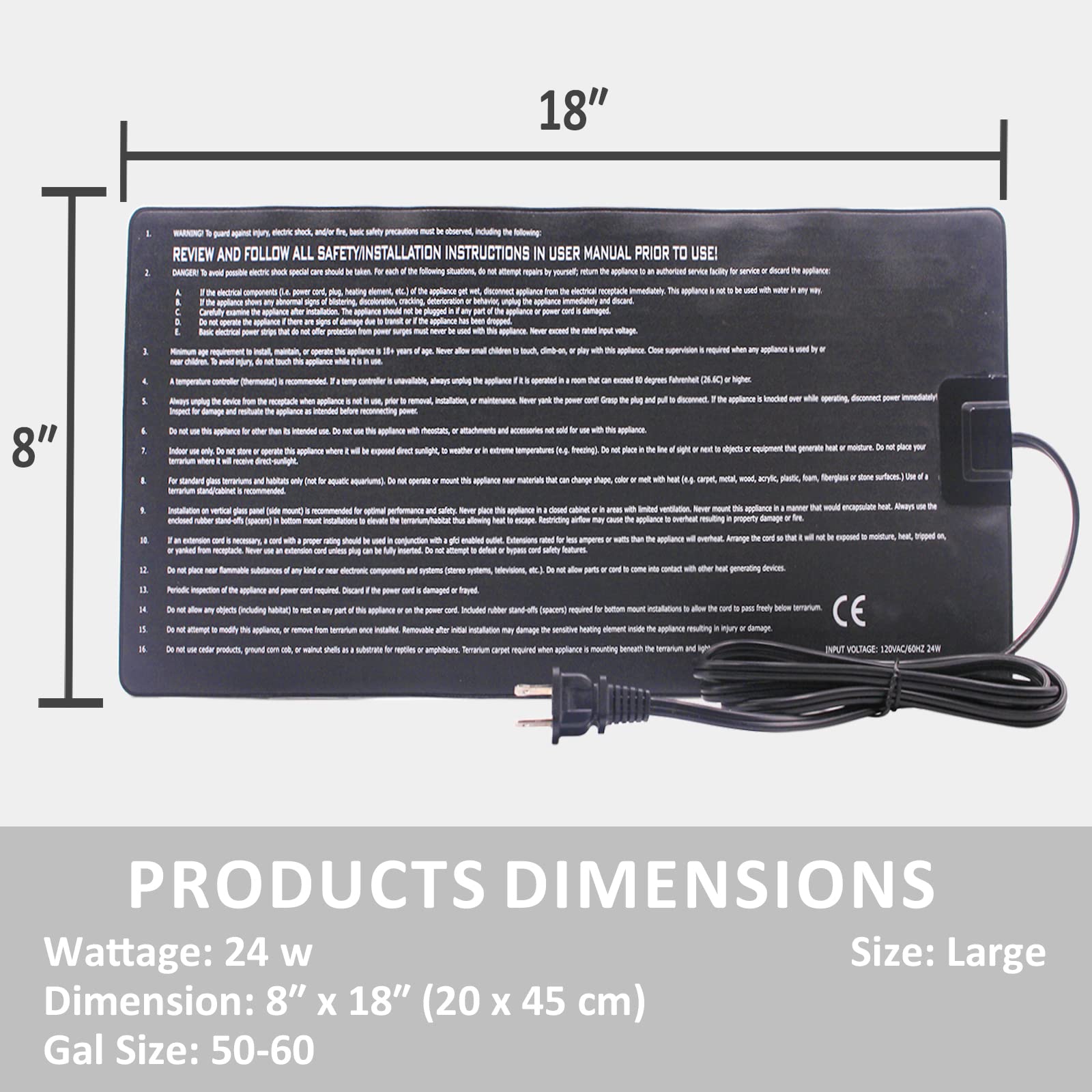 Aiicioo Reptile Heating Pad - Hermit Crab Heater Heat Mat For Reptiles Snake Lizard 24 Watt