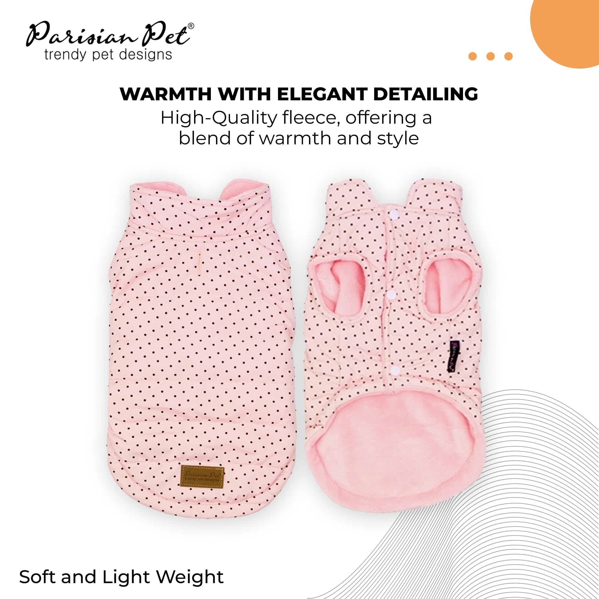 Parisian Pet Pink Winter Dog Jacket Windproof, Soft Fleece Vest Polka Dot Design For Large Dogs 3Xl