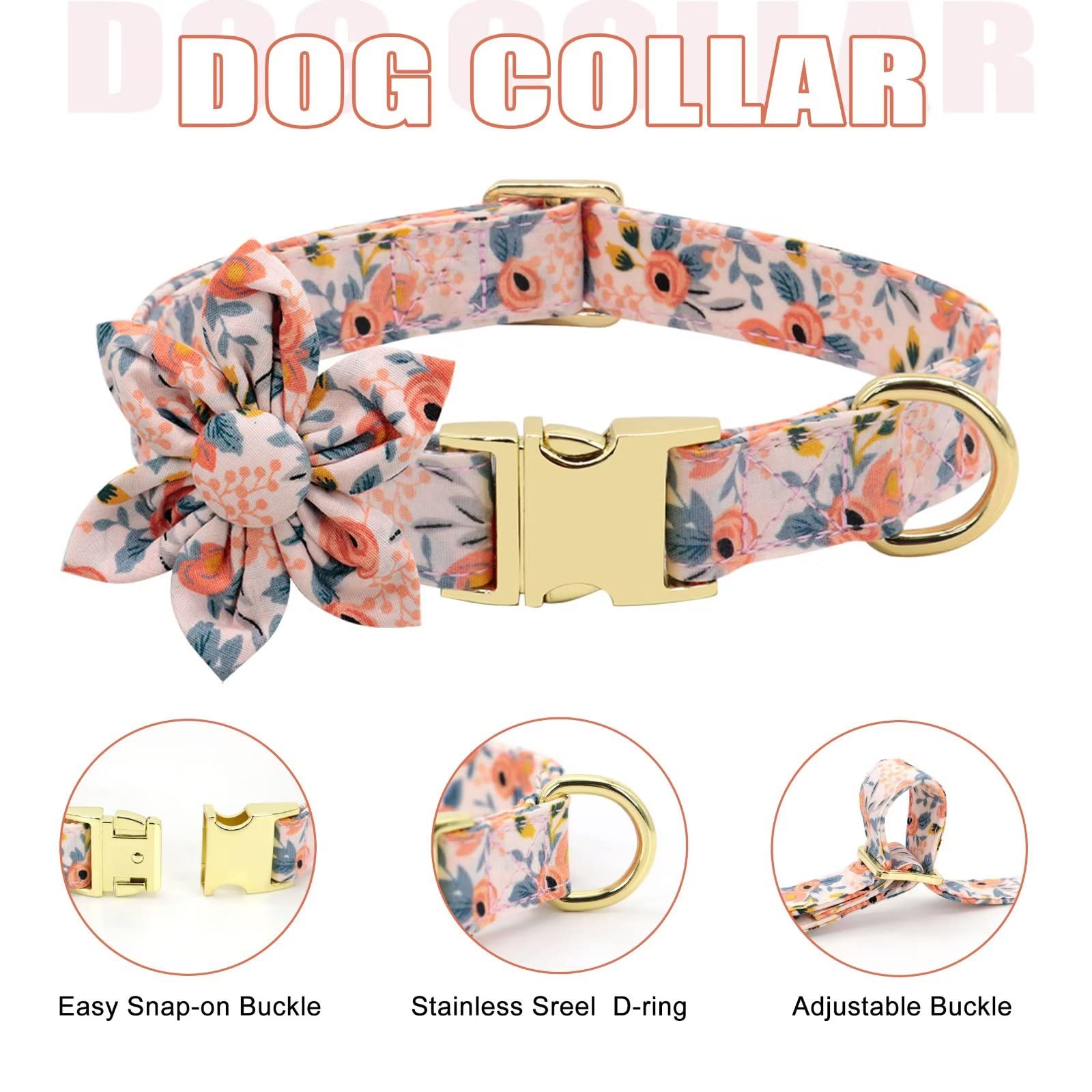 Beirui Cute Girl Dog Collars, Harnesses & Leashes Set - Adjustable Dog Collar And Leash Set With Flower - Soft Mesh Dog Vest Harness For Puppies Small Medium Dogs (Orange,Xs)