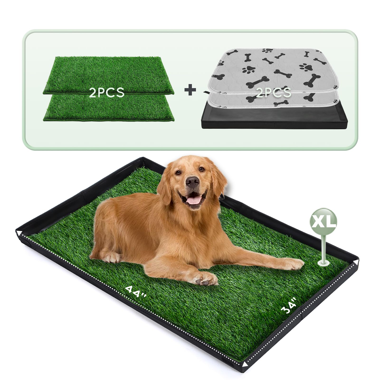 Hq4Us 4Legs Dog Grass Pad With Foldable Dog Litter Box,Extra Large Liner Base For Balcony,Ultra-Absorbent Artificial Grass Pads 