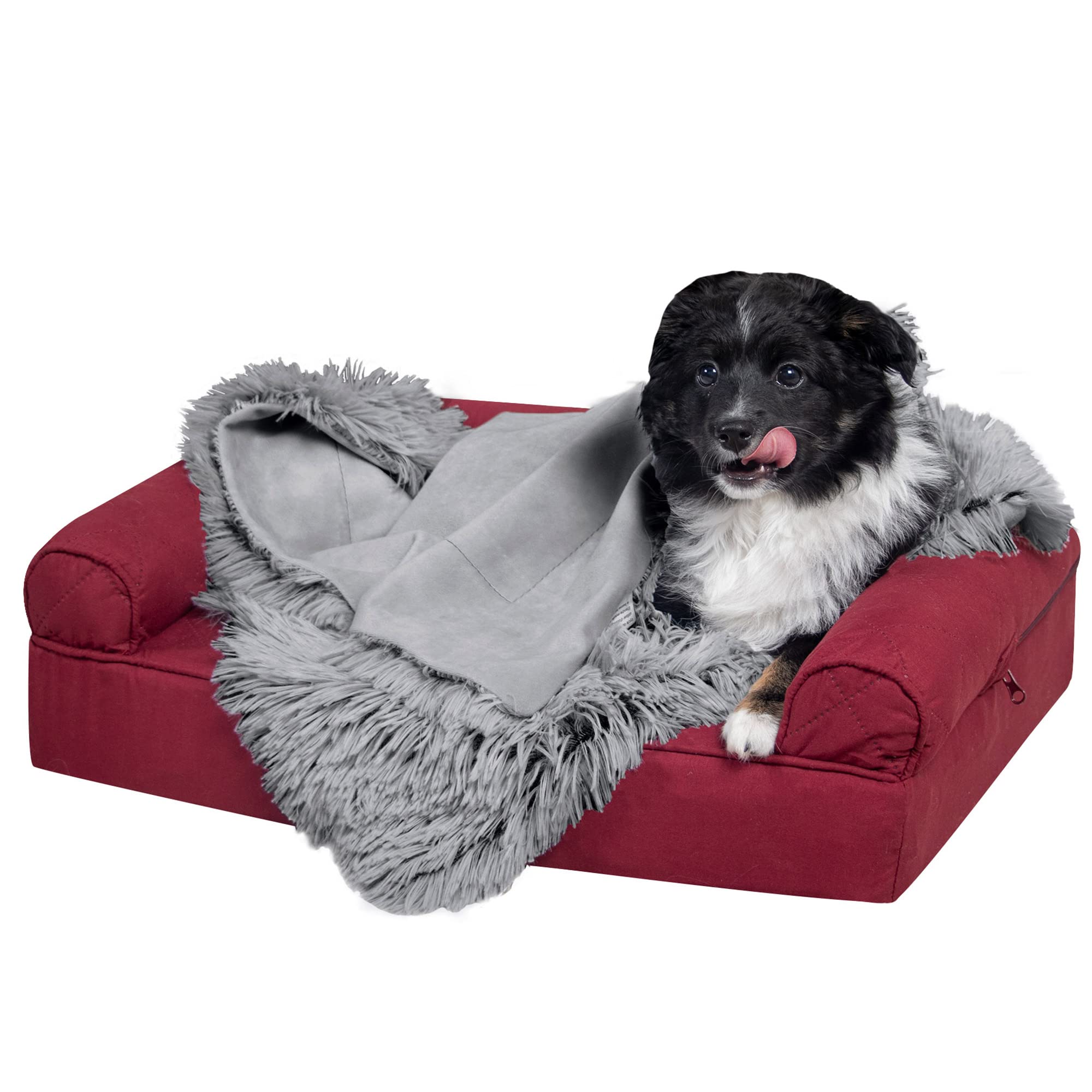 Furhaven Waterproof Throw Blanket For Dogs & Indoor Cats, Washable - Shaggy Plush Calming Long Faux Fur & Velvet Dog Blanket - Gray, Small