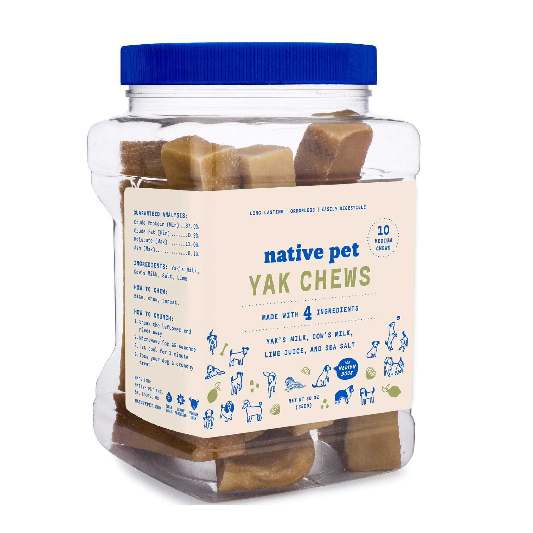 Native Pet Yak Cheese Himalayan Dog Chews - Long Lasting Dental Sticks for Medium Breeds - 100% All Natural Himalayan Yak Chews