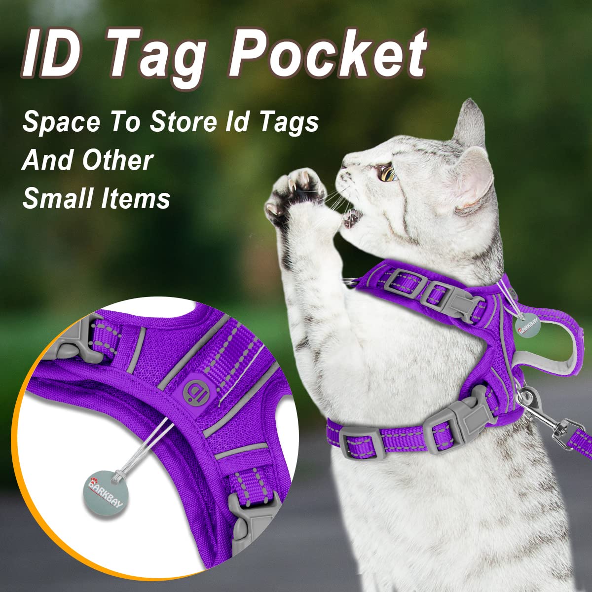 Cat Harness And Leash Set For Walking Escape Proof For Small Large Cat Kitten Harness With Id Tag Pocket (Purple,S)
