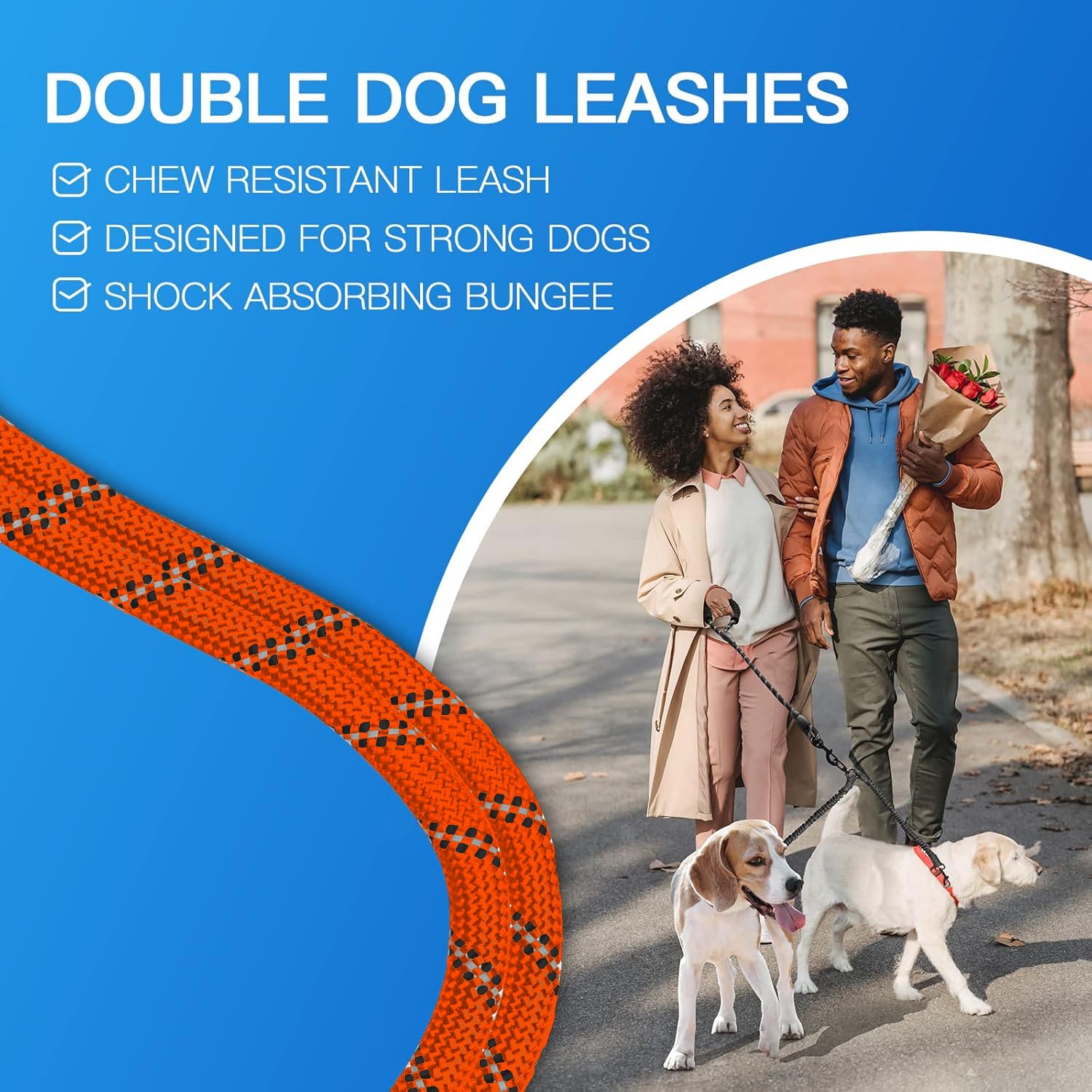MingXpets Double Dog Leash, Dual Dog Leash, 360 Swivel Tangle Free Bungee Walking Training for Large Medium Dogs, Shock Absorbin