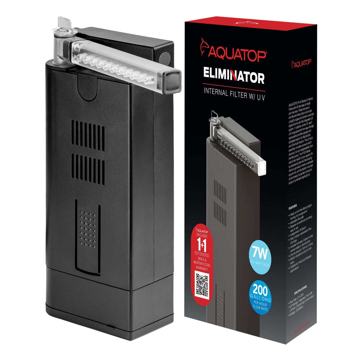 Aquatop 200 Gph Slim Internal Filter With 7W Uv Light - Uv For Crystal Clear Water, Fresh & Saltwater Use, Innovative Aquarium F