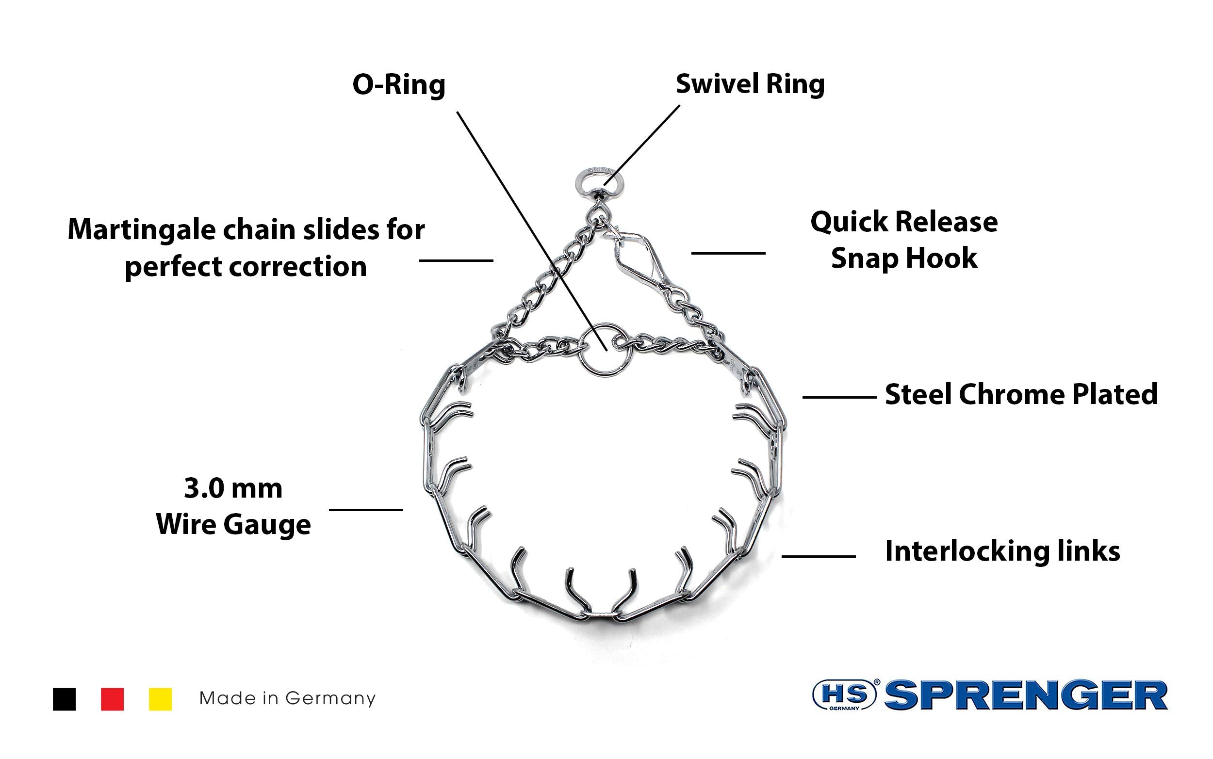 Hs Herm. Sprenger Germany Prong Dog Training Collar With Quick Release Buckle Ultra-Plus Chrome Plated Steel Pet Pinch Collar No-Pull Collar For Dogs Anti Pull Training Collar 3Mm X 22In Medium