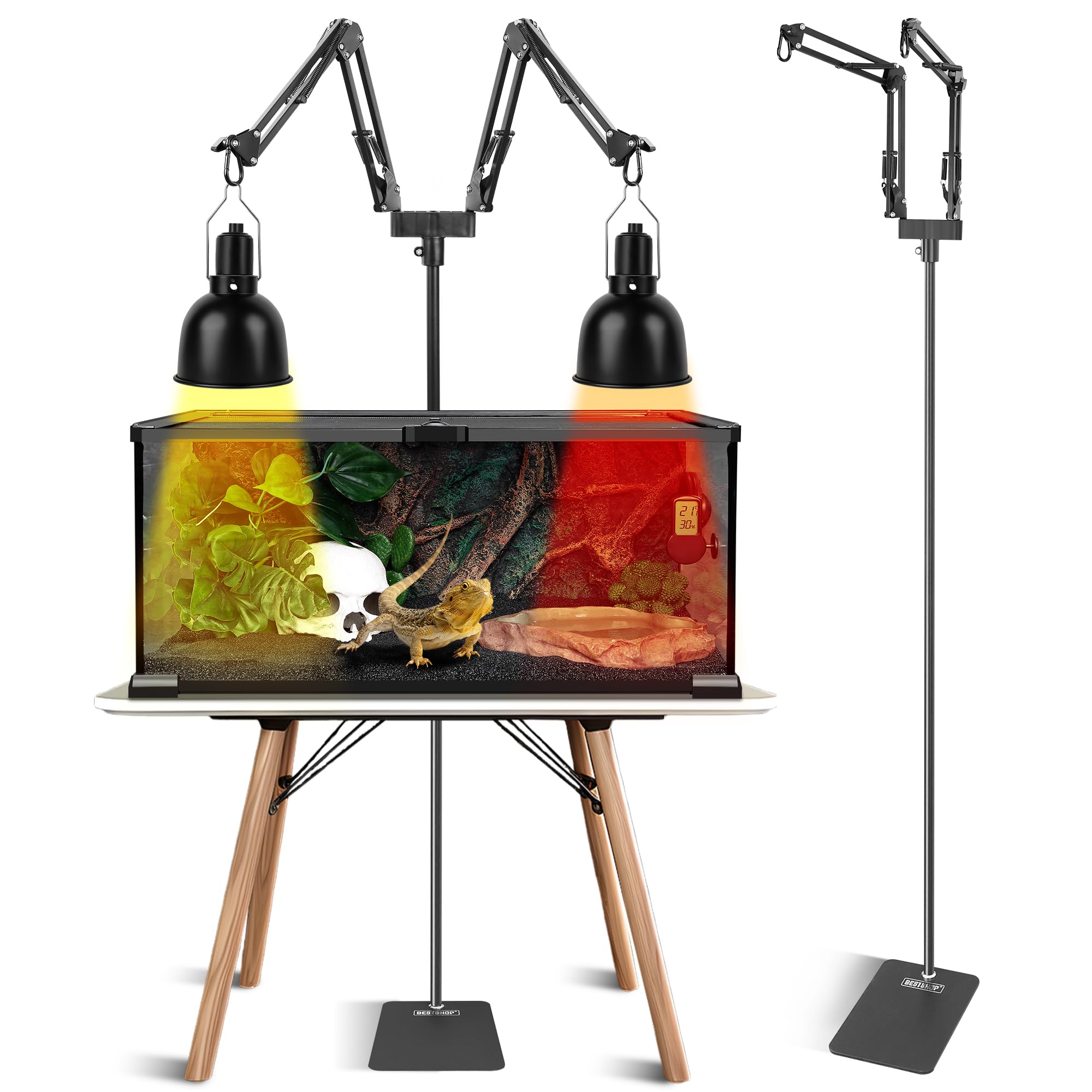 Bestshop Dual Reptile Lamp Stand, Heat Lamp Stand (15.7 To 74.3 Inch) With 2 Adjustable 360 Swing Arms For Terrarium, Reptile He