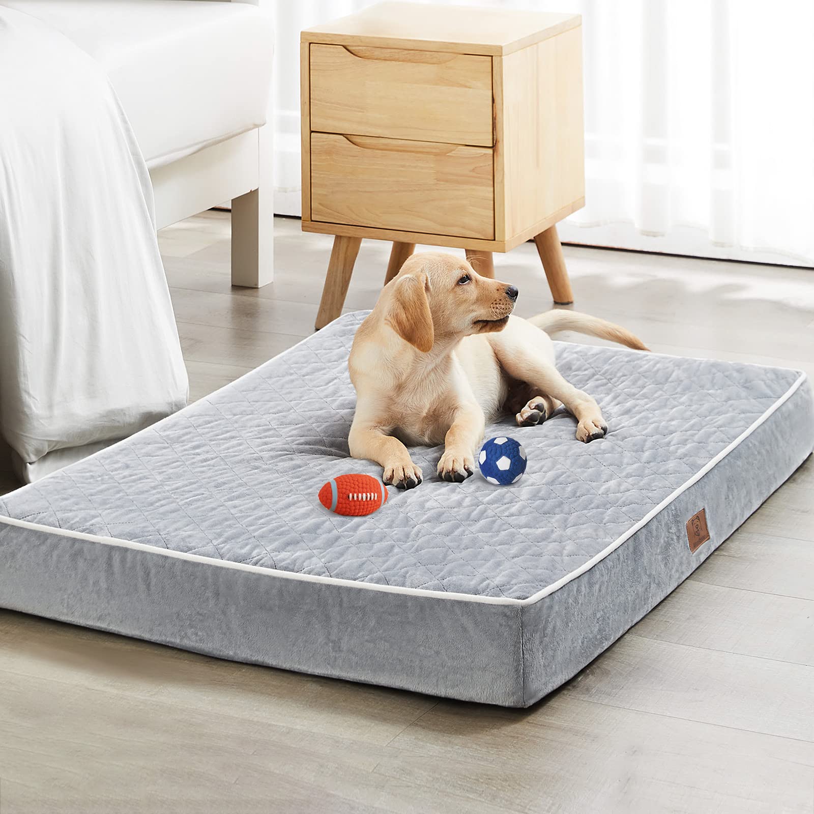 Wnpethome Orthopedic Dog Beds For Large Dogs, Extra Large Waterproof Dog Bed With Removable Washable Cover & Anti-Slip Bottom, Egg Crate Foam Pet Bed Mat, Multi-Needle Quilting Xl Dog Crate Bed