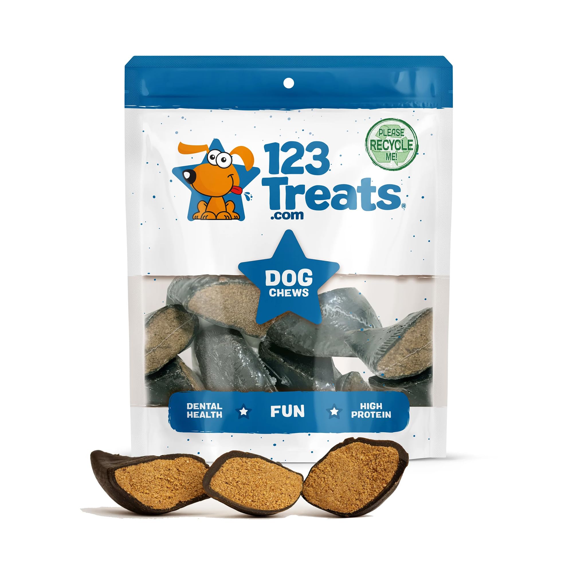 123 Treats Filled Cow Hooves for Dogs - Delicious Cheese & Bacon Flavor Dog Treats (3 Count), Long-Lasting Natural Dog Chews, St