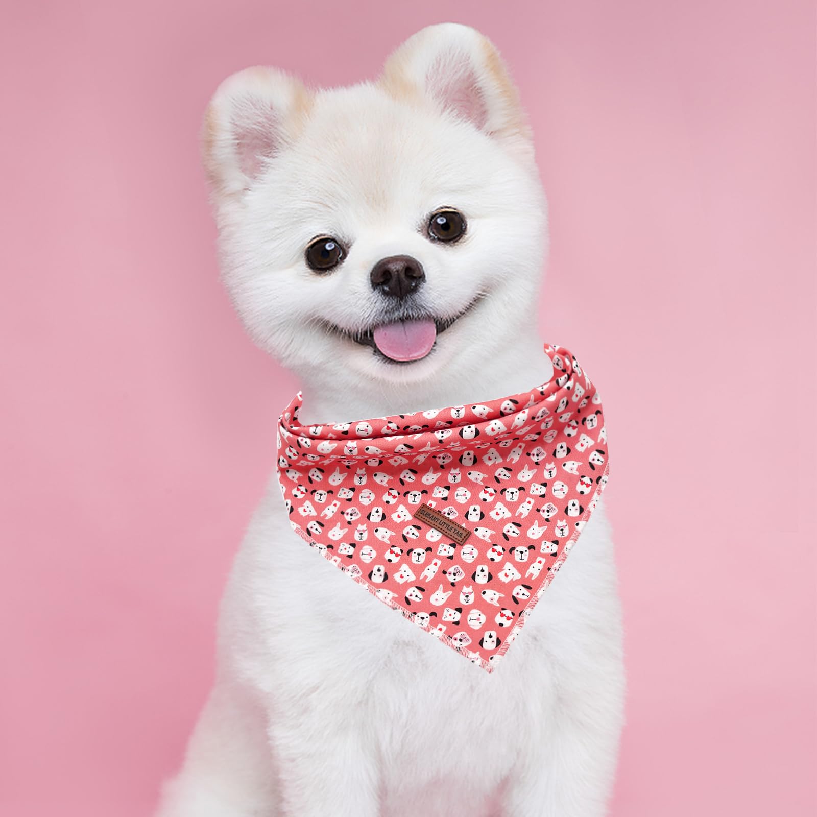 Elegant Little Tail Bandana, 1Pc Washable Dog Scarf - Cute Print Female/Male Square Bib Kerchief - Adjustable Pet Bandana For Me