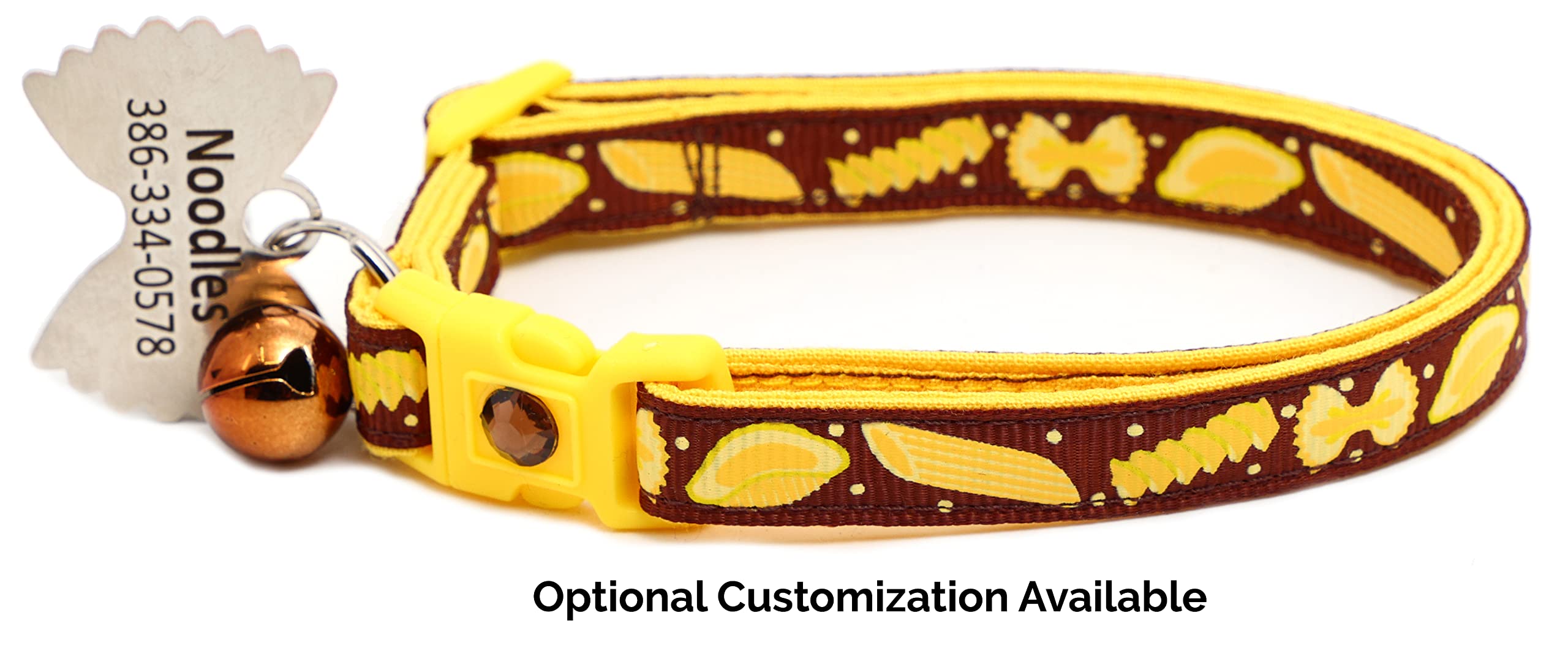 Noodle Cat Collar - Safety - Breakaway - Charm And Bell - Pugs2Persians (Large(10Lbs & Up), Brown)