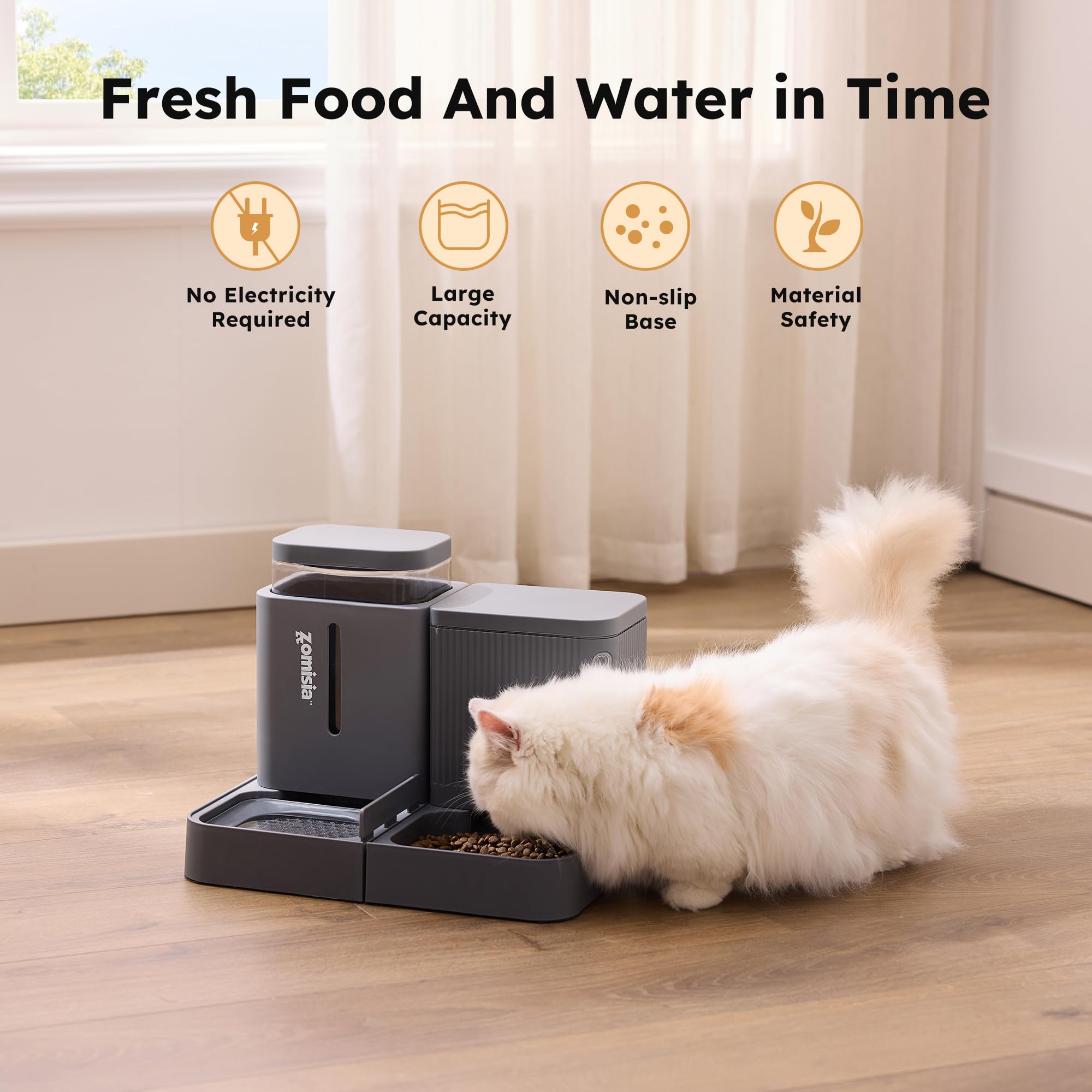 ZOMISIA Gravity Cat Feeder and Water Dispenser, 2 in 1 Automatic Cat Feeder with 180 Degree Rotatable, 2 Pack Large Capacity Sel
