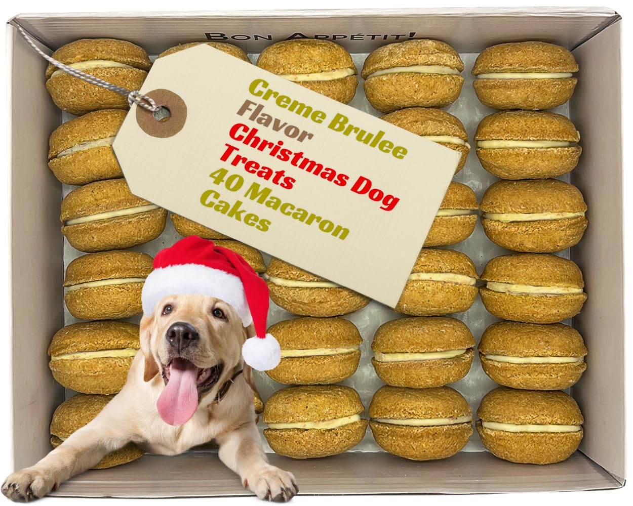 Bonne et Filou Dog Treats Creme Brulee Cupcakes - Gourmet Macaron Cakes, 40 Count Bulk Pack - Healthy & Delicious Human Grade Sn