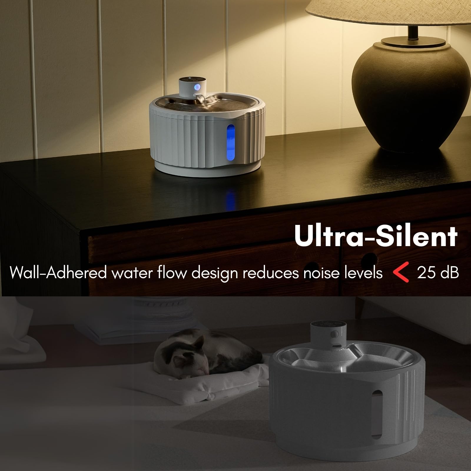 Leafur Cat Water Fountain, Battery Operated - Motion Sensor Pet Fountain 2.8L/95Oz, Automatic Water Dispenser With Quiet Pump &