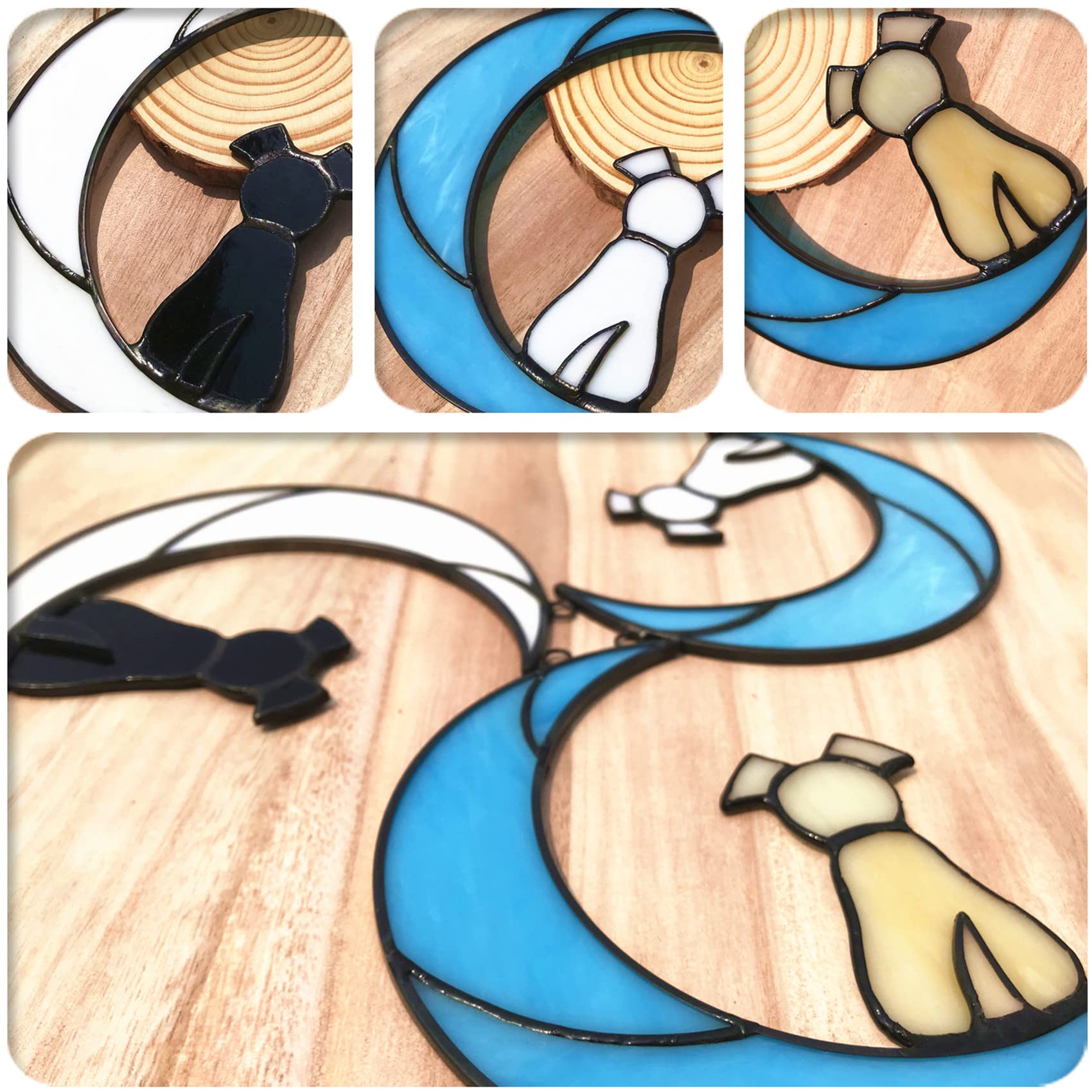 Lcensp Stained Glass Pet Dog Memorial Gifts For Dog Lovers, White Dog Decor On Blue Moon Window Hangings Suncatcher, Loss Of Dog