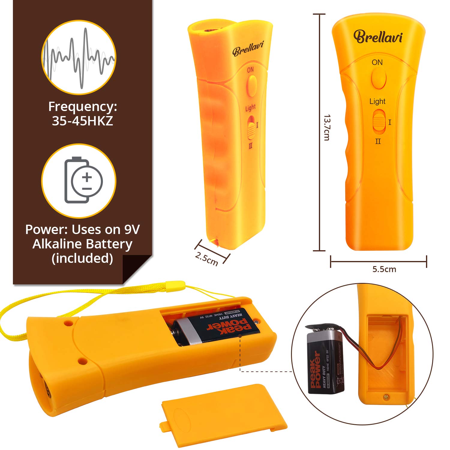 Brellavi Anti-Bark Dog Training Equipment And Barking Control Device, Electronic Clicker Trainer For Walking, Jogging, And Aggressive Behavior, Handheld And Portable (Orange)