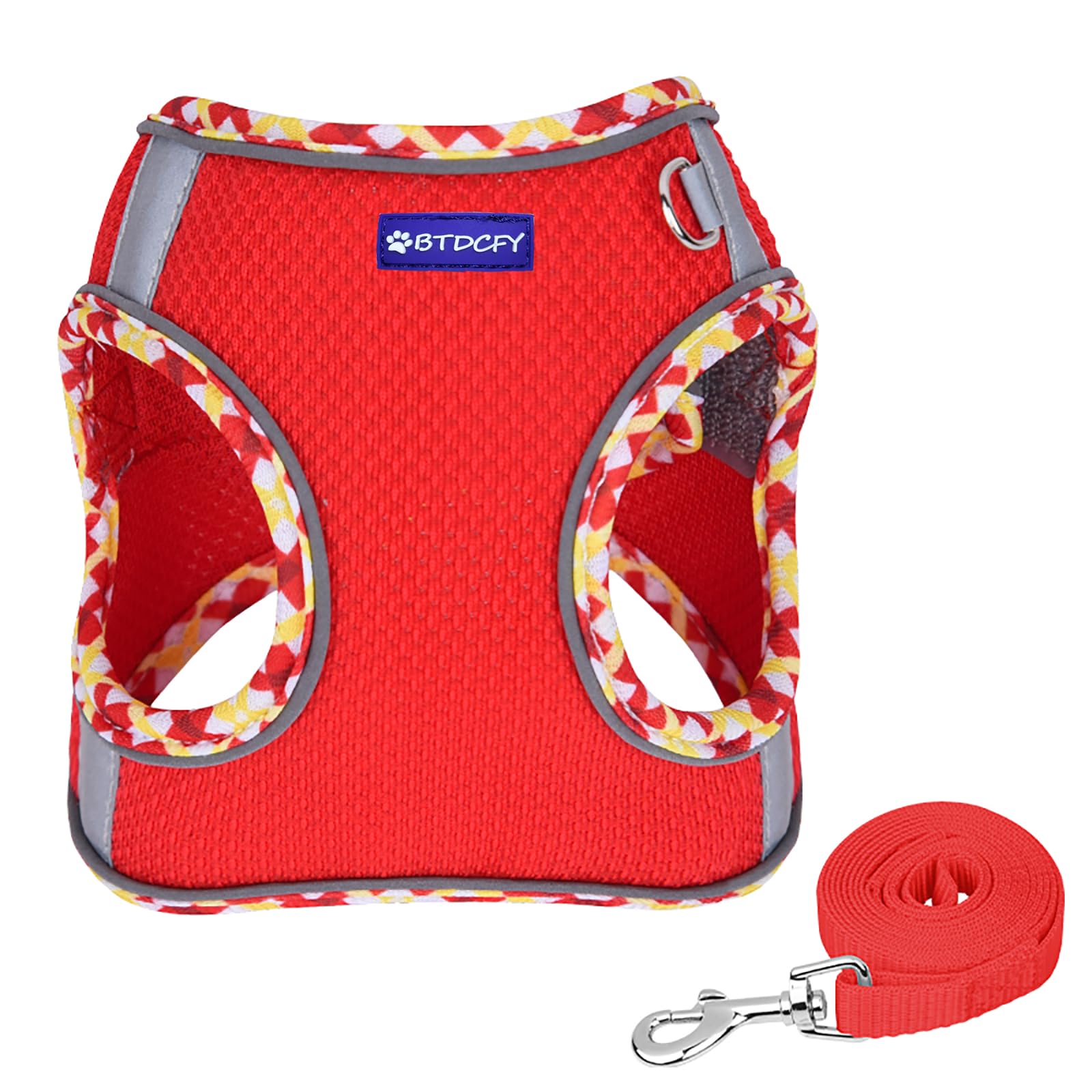 Btdcfy Step In Mesh Dog Harness And Leash Set, Breathable Air Mesh, Reflective, No Choke, Lightweight, Red, S(Neck:16''-18.5'',C