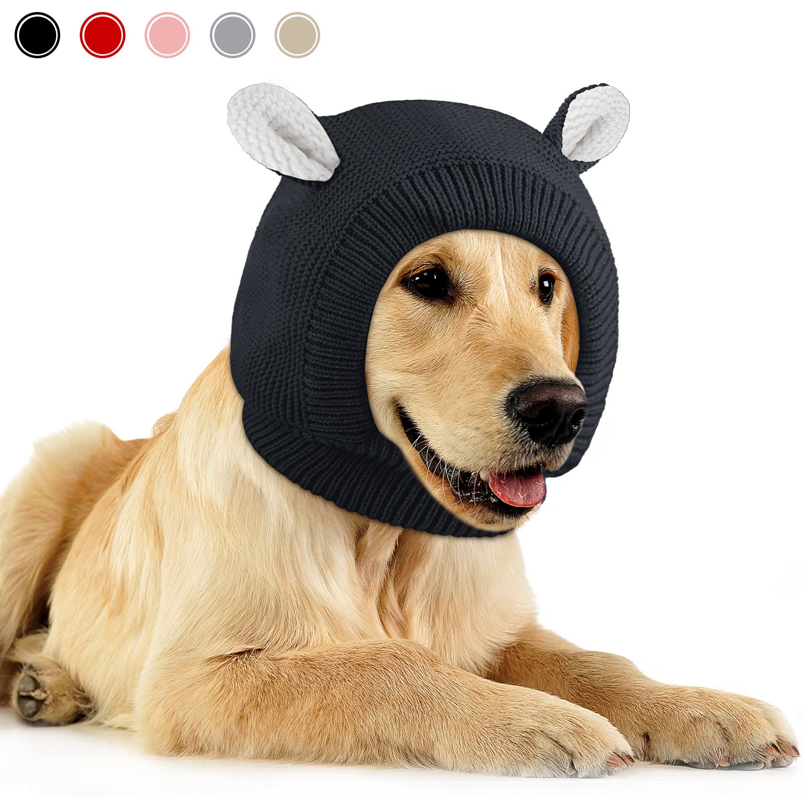 Quiet Ears For Dogs, Dog Ear Muffs Noise Protection Knitted Pet Ears Snood Head Wrap Hats For Medium To Large Cats Pets(Black)