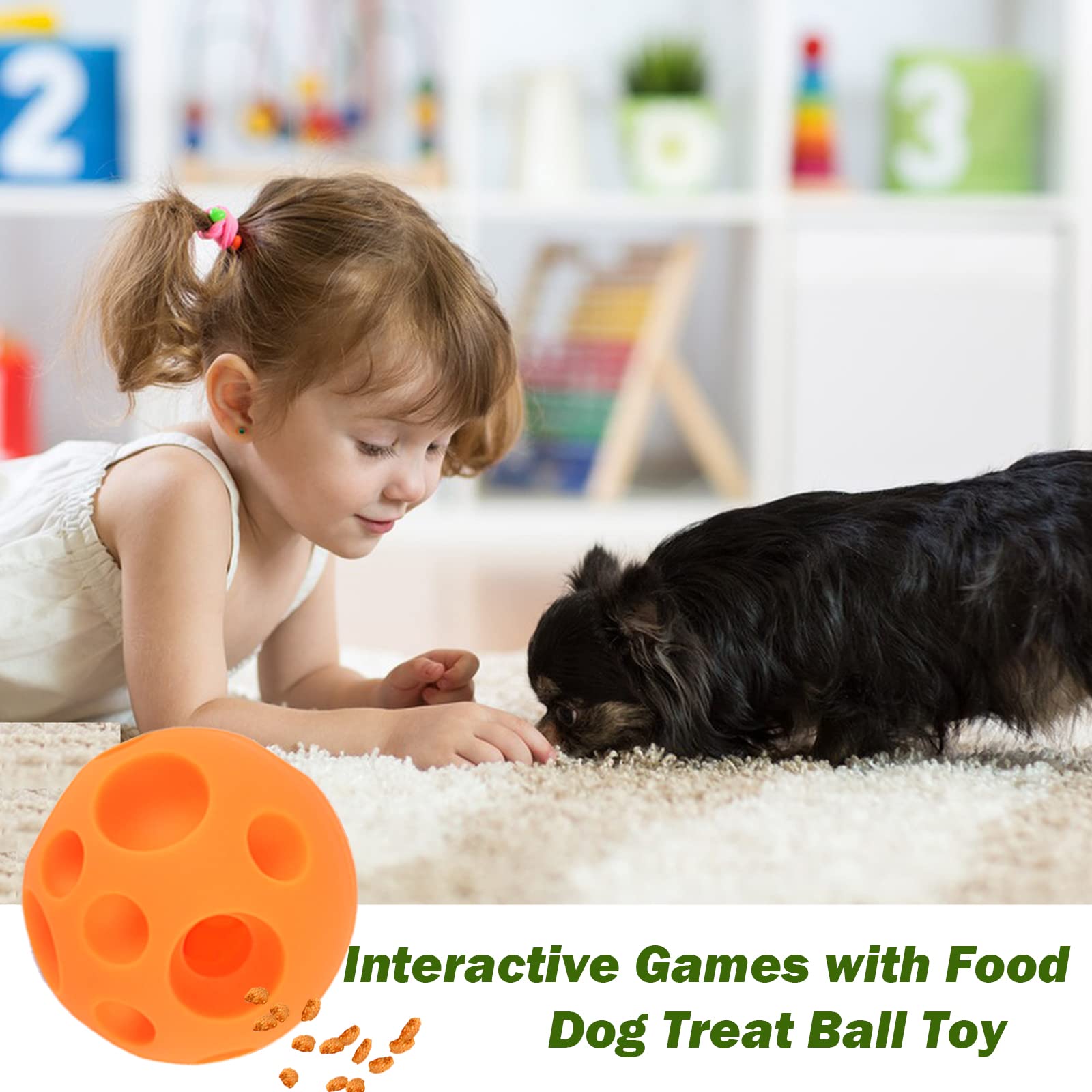 VEEBELL 5 Inch Interactive Dog Toy Ball, Food Dispensing Puzzle Toy, Large Size, Orange Silicone Chew Toy for Medium/Large Dogs