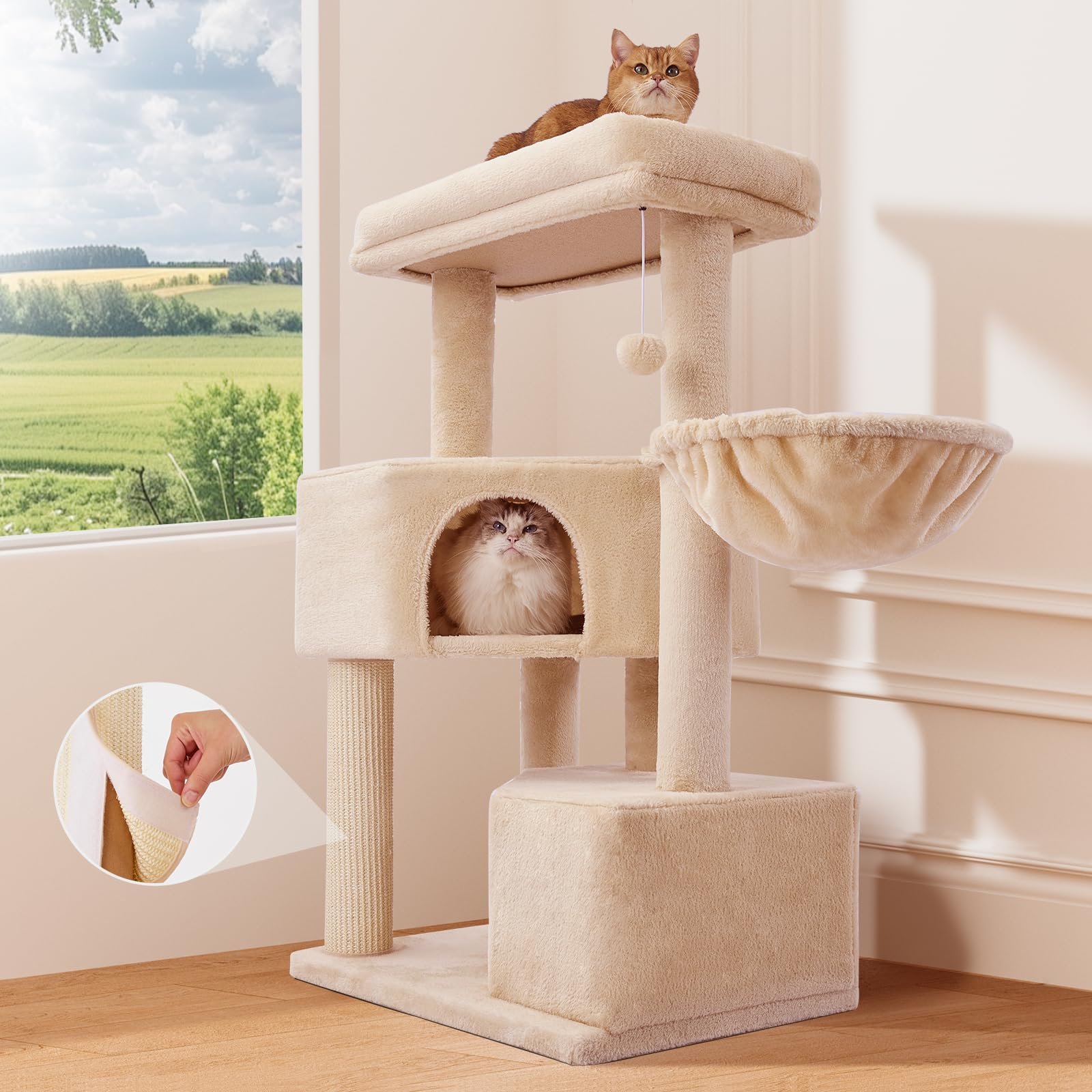 Gardner Pet 41'' Tall Cat Tree For Large Cats, Heavy Duty Cat Tower With 3.2In Posts & Washable Top Perches, Space-Saving Cat Fu