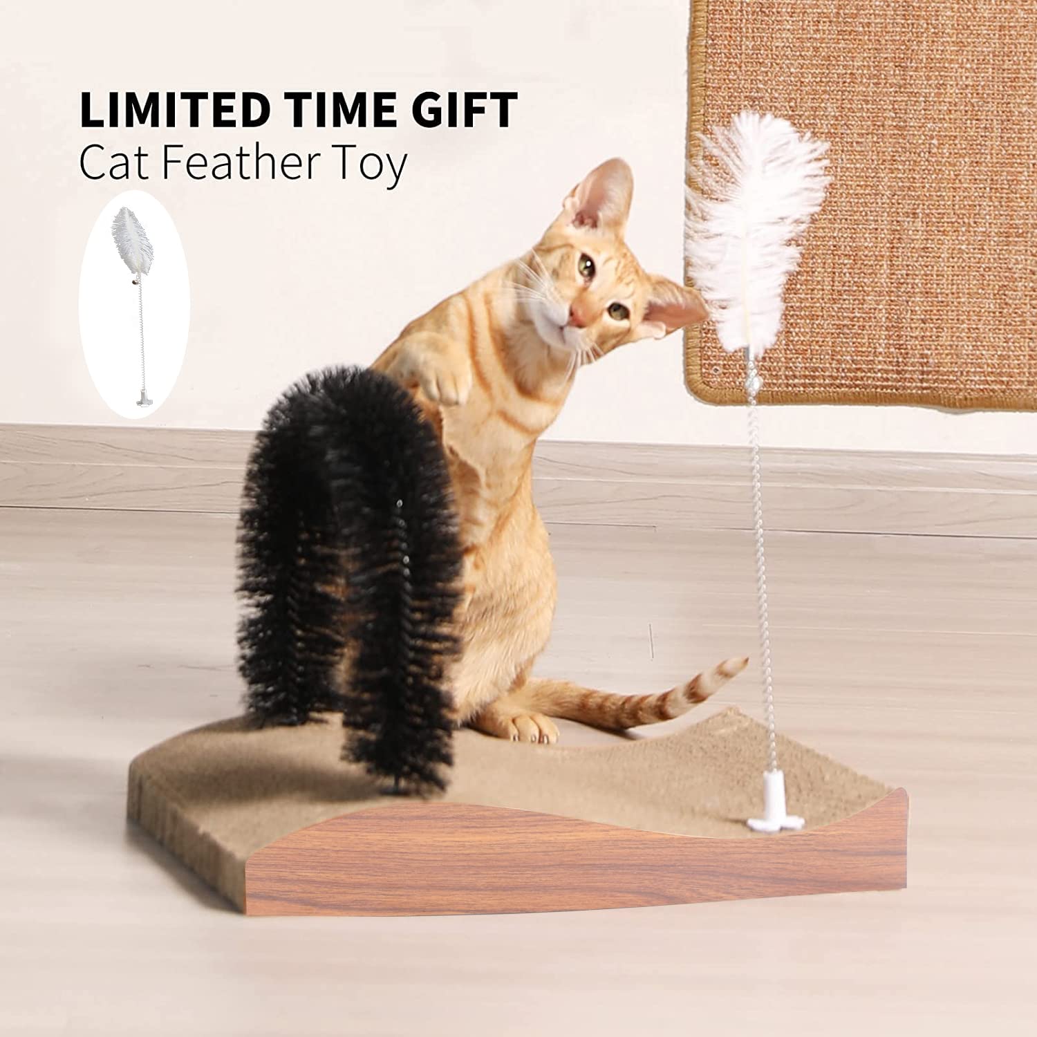 Fukumaru Cat Self Groomer, 2.0 Version Cat Arch Face Scratcher With Scratcher Pad, Cats Back Grooming Massager Toy Brush For Indoor Kitten And Small Dog