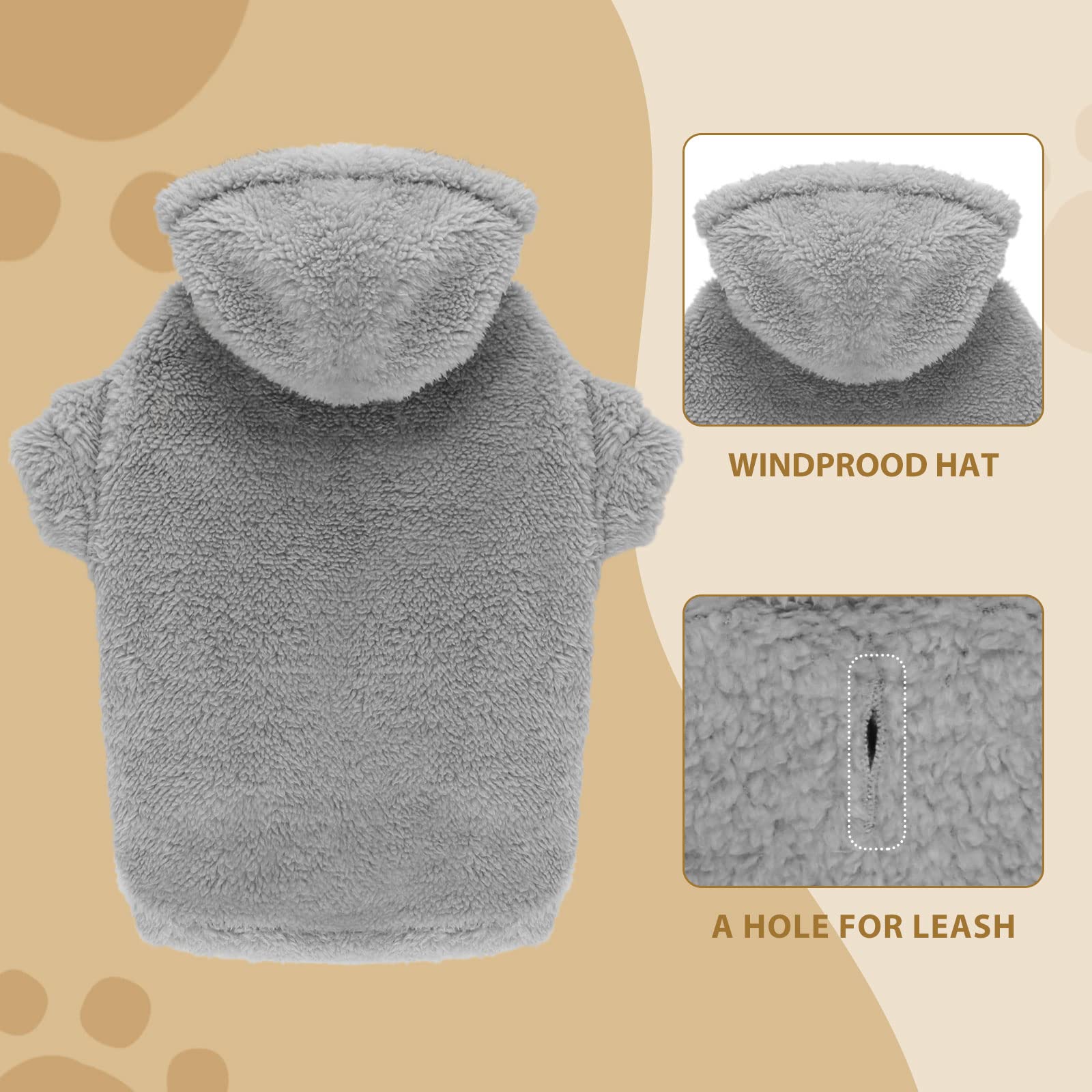 Fuzzy Warm Soft Cozy Grey Dog Coats - Small Dog Hoodies(Grey-Xs) By Fuzzy