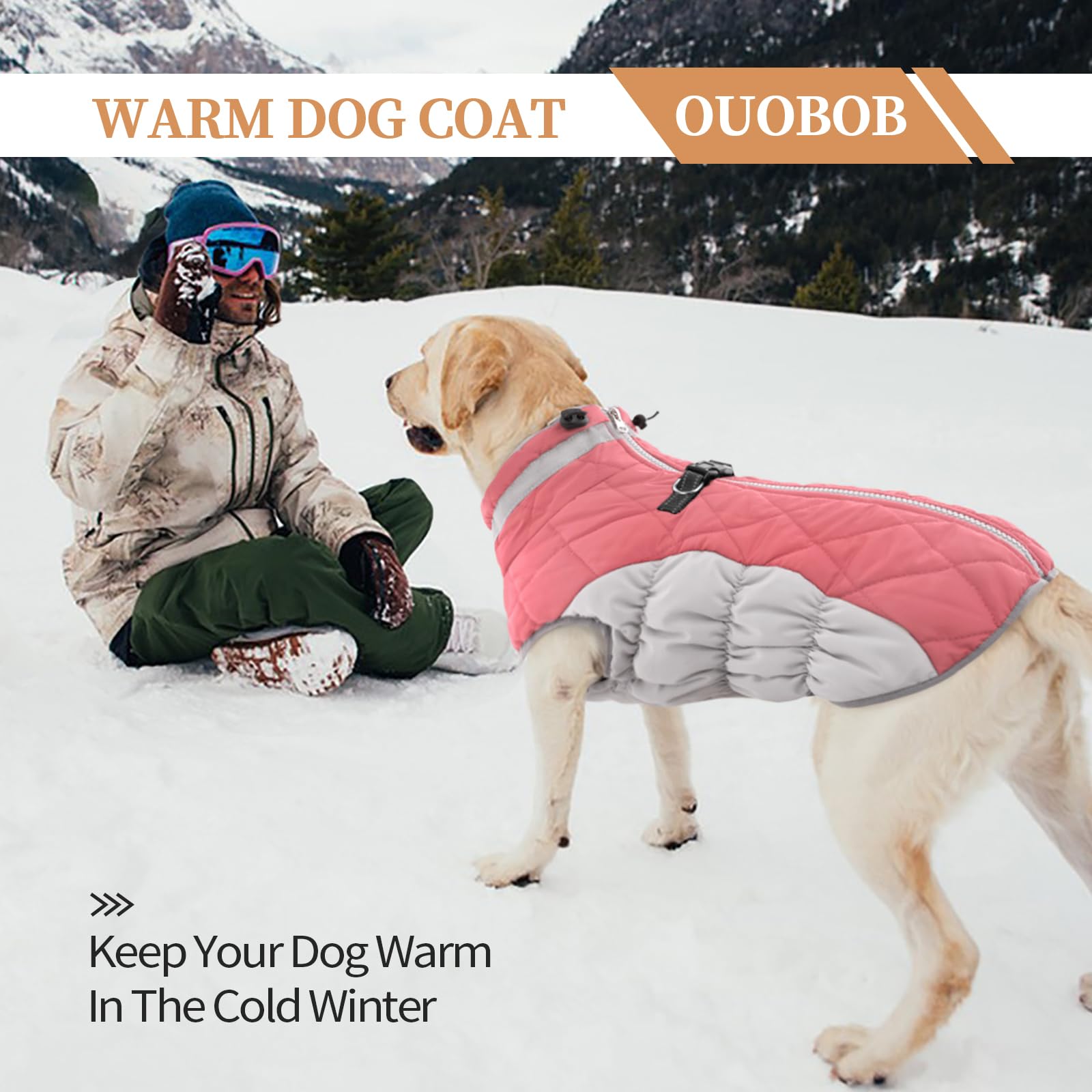 Ouobob Dog Jackets For Large Dogs, Large Dog Winter Coat, Pet Cold Weather Coats, Xxxl Pet Jacket With D-Ring, Waterproof Coat W