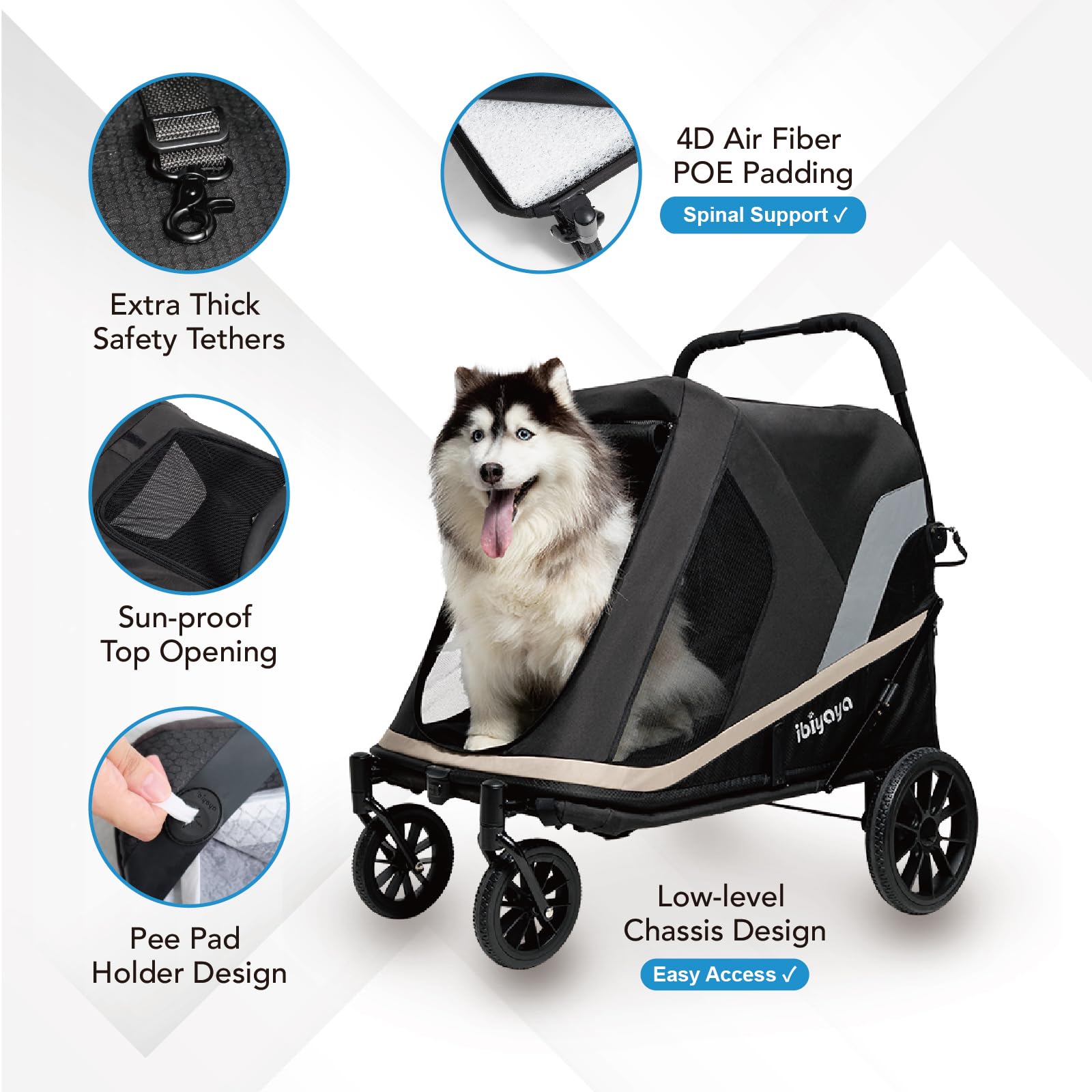 Ibiyaya - Grand Cruiser Dog Stroller For Large Dogs - Dog Wagon For Senior Dogs And Elderly Dogs - Comfortable And Durable, Heavy Duty Design - Black