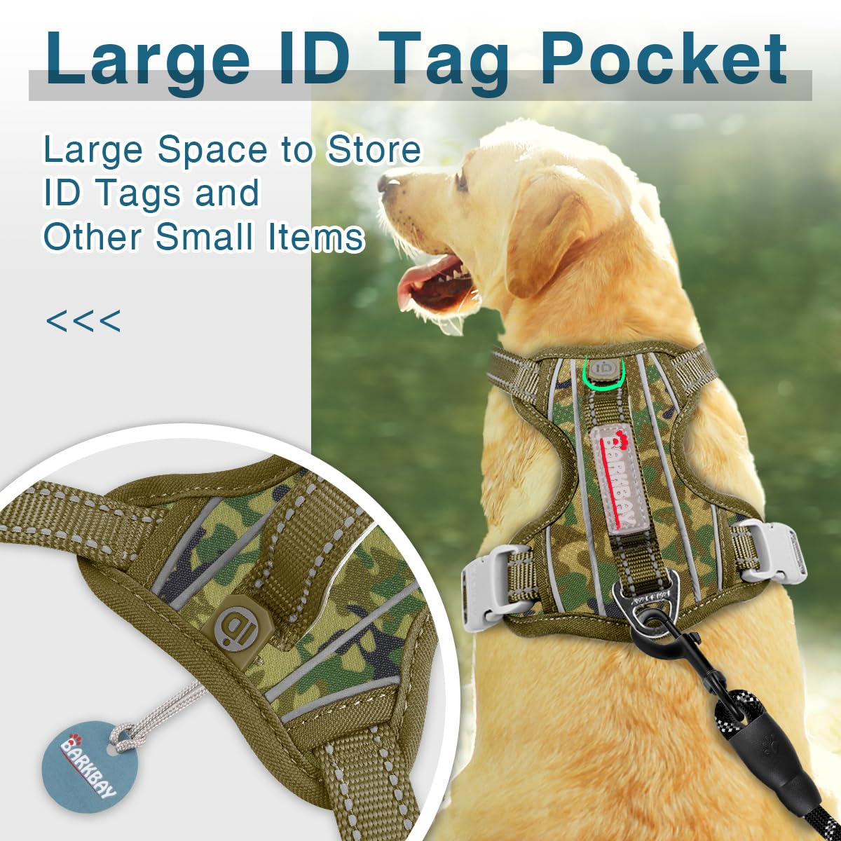 BARKBAY Dog Harness No Pull with ID Tag Pocket - Heavy Duty, Reflective, Easy Control for Large Dogs (Camo,XL)