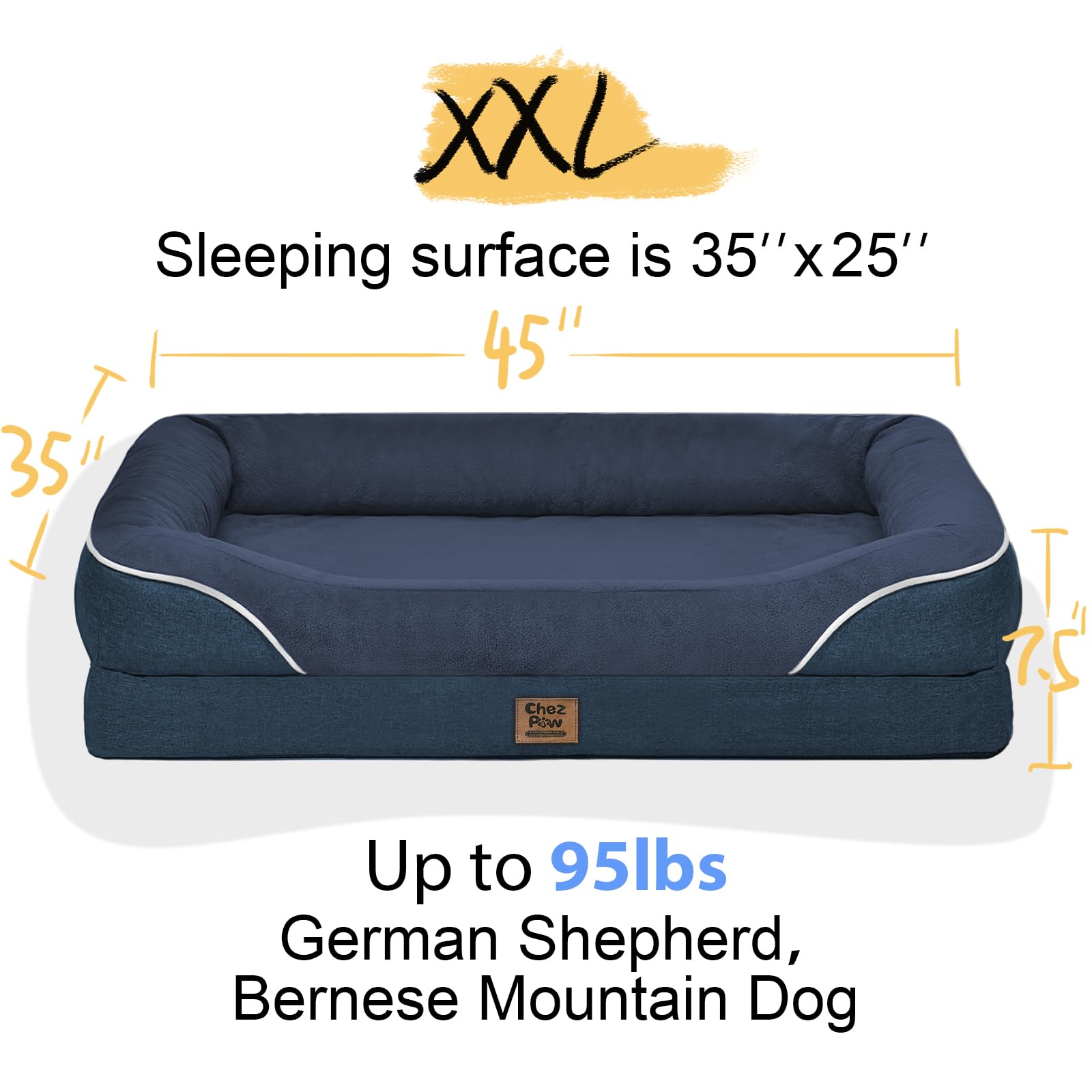 Washable Orthopedic Large Dog Bed - Extra Large Dog Bed With Bolsters Removable Orthopedic Foam Support Dogs Beds For Xl Large S