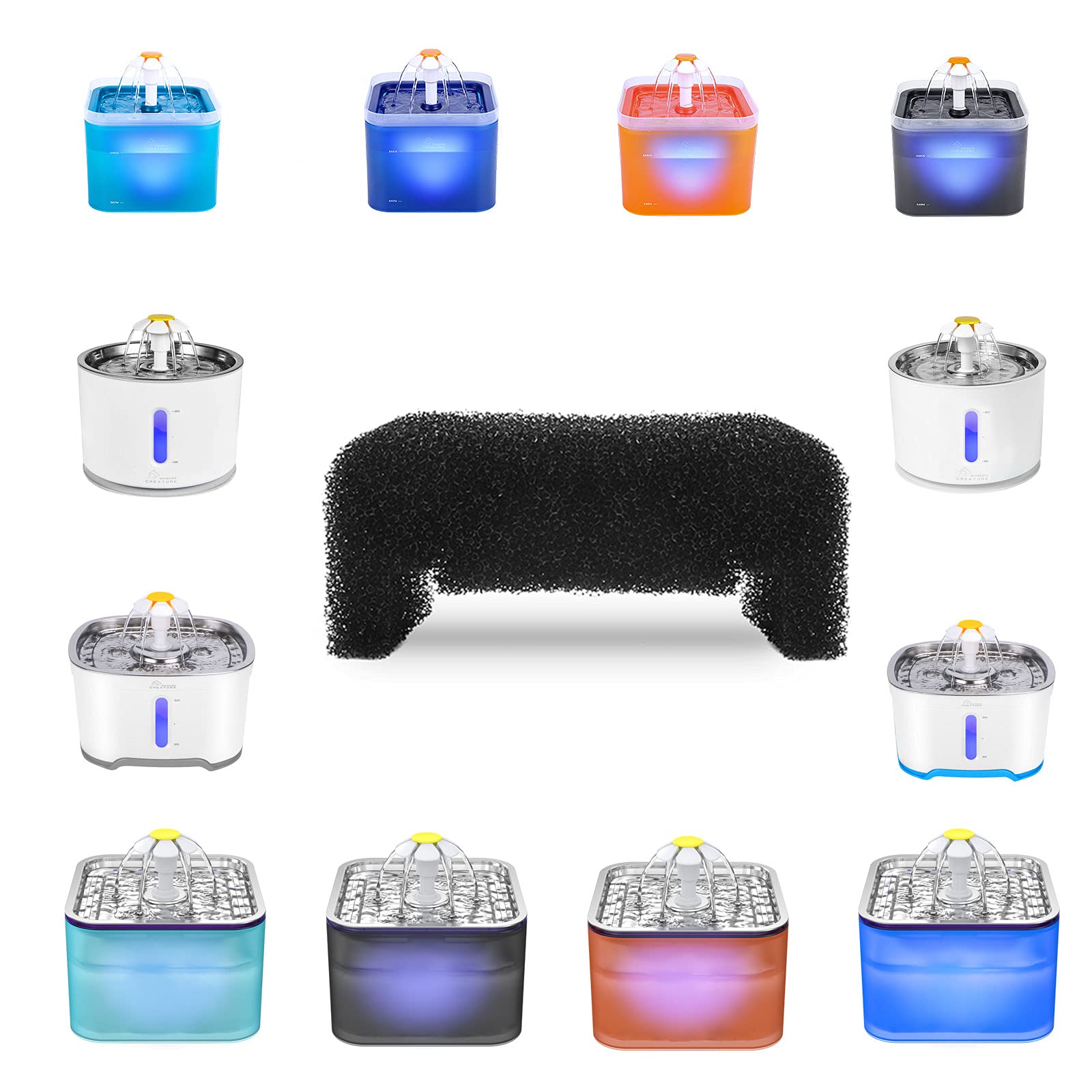 Wonder Creature Cat Fountain Filter, Sponger Foam Filter for Round and Cubic Stainless Steel Top Cat Fountain, for Crystal and 2