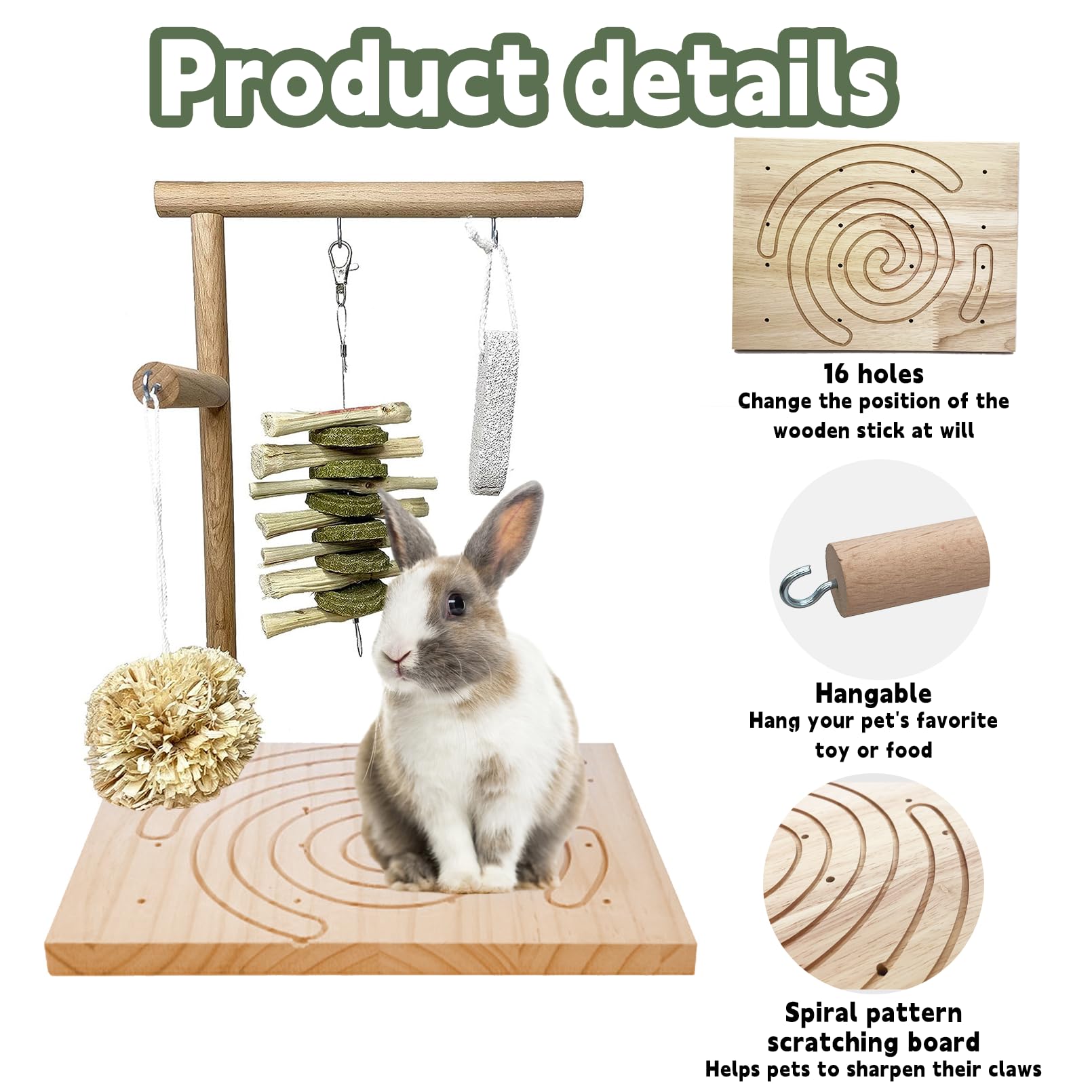 Kathson Wooden Rabbit Toys Scratching Pad Bunny Chew Toys For Small Animal Rabbits Guinea Pigs Chinchilla Hamsters