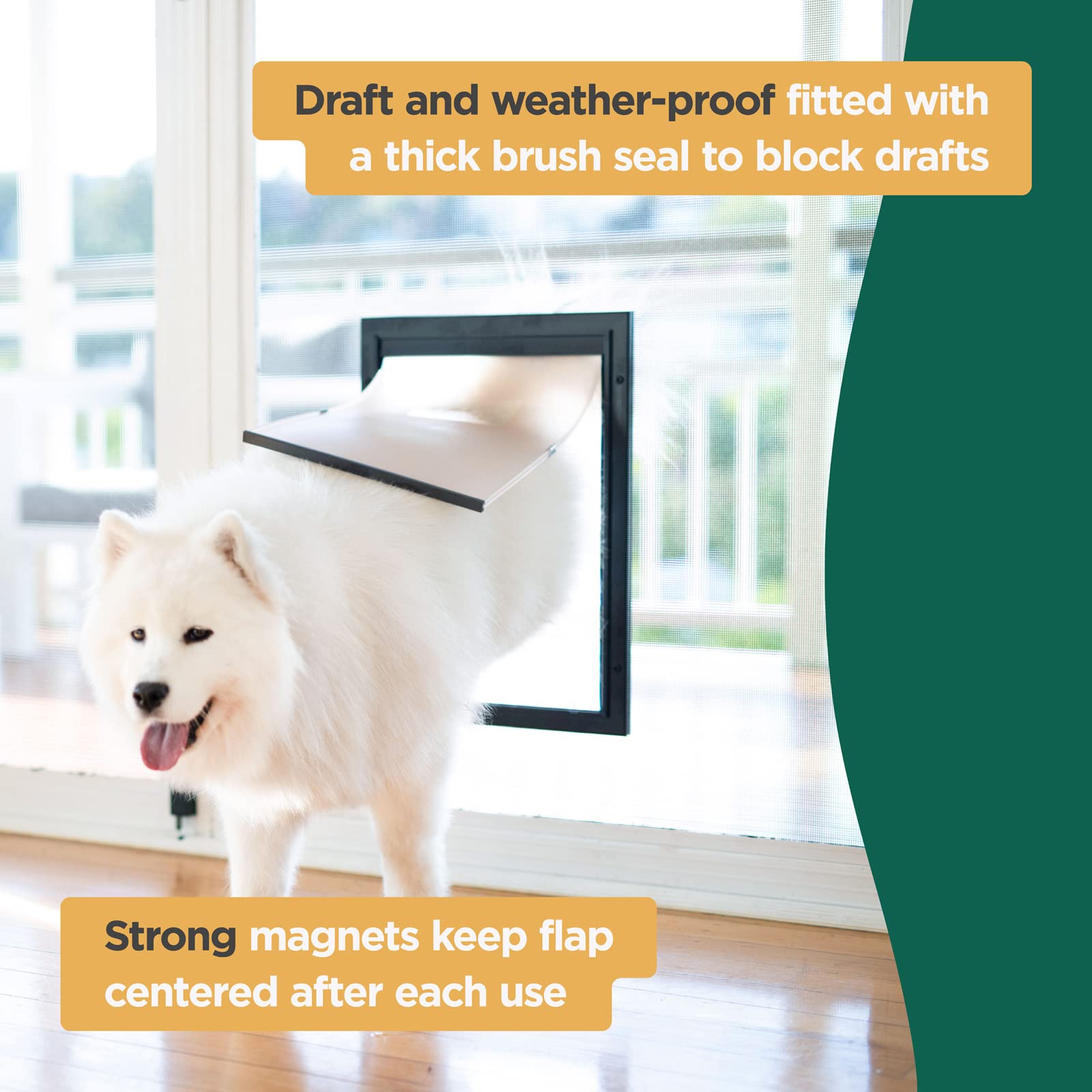 Hakuna Pets Deluxe Aluminum Pet, Cat And Dog Door With 2-Way Locking Panel For Screens, Doors And Walls Up To 2.8' Thick, Medium, Black