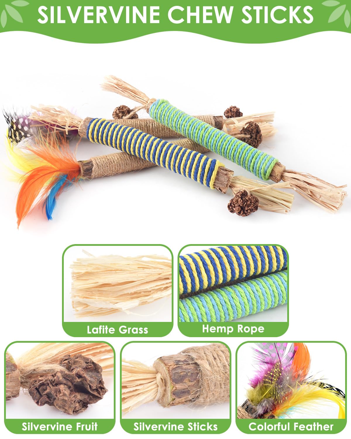 Tindtop Catnip Chew Toys For Cats, 4 Pack Natural Silvervine Sticks For Kittens Teeth Cleaning, Matatabi Dental Care, Increase A