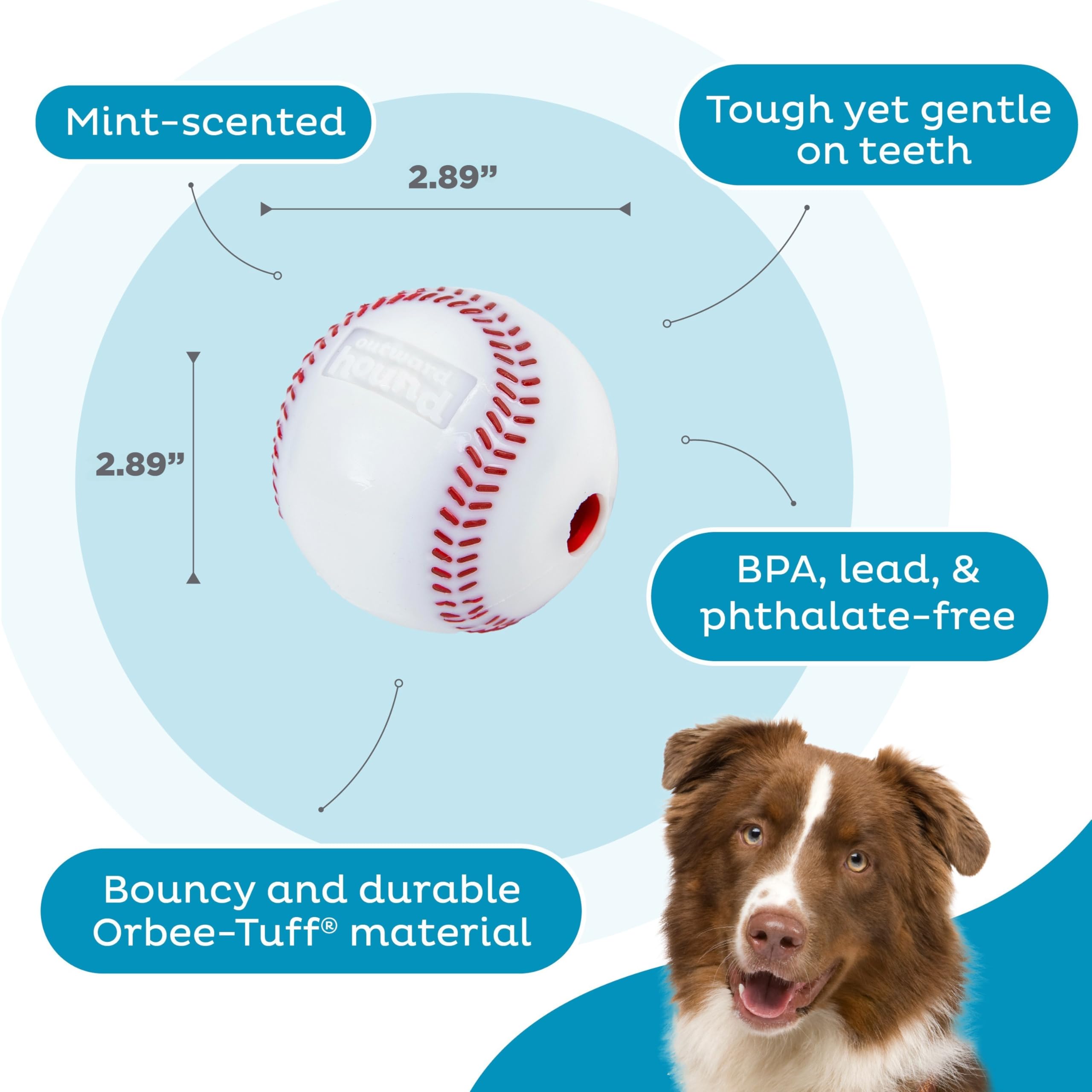 Planet Dog Orbee-Tuff Baseball Dog Chew Toy, White, One-Size, Durable Plastic, Model 68719