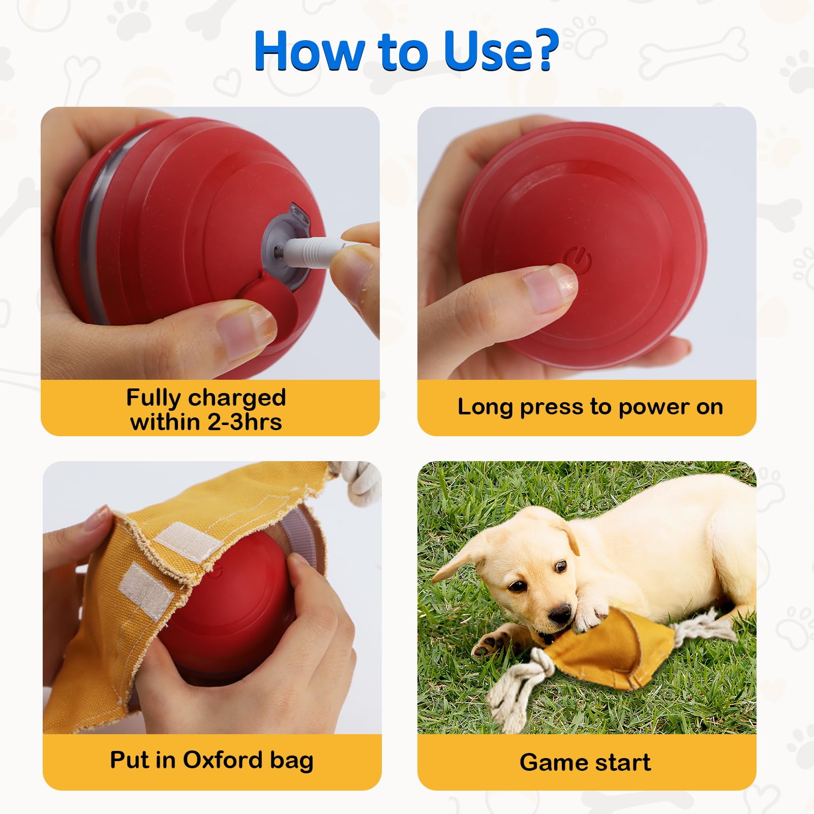 Bentopal Interactive Dog Balls With Motion Activated, Wicked Ball Squeaky Dog Toy Oxford Bag Keep Dogs Busy (Red Ball)