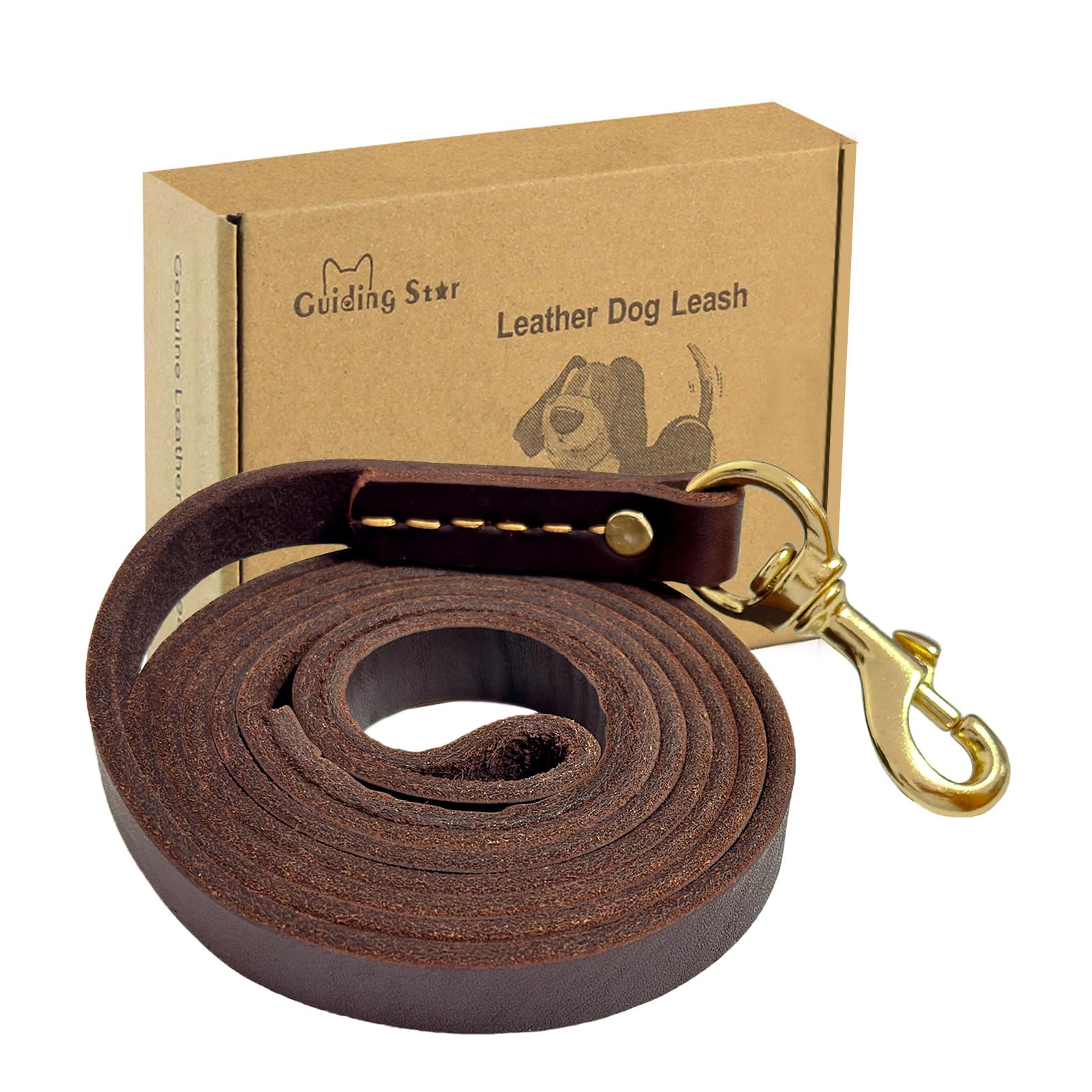 Guiding Star Leather Dog Leash 4Ft, Dog Leashes For Large Dogs Heavy Duty, Soft Handmade Leather Training Leash For Small & Medi