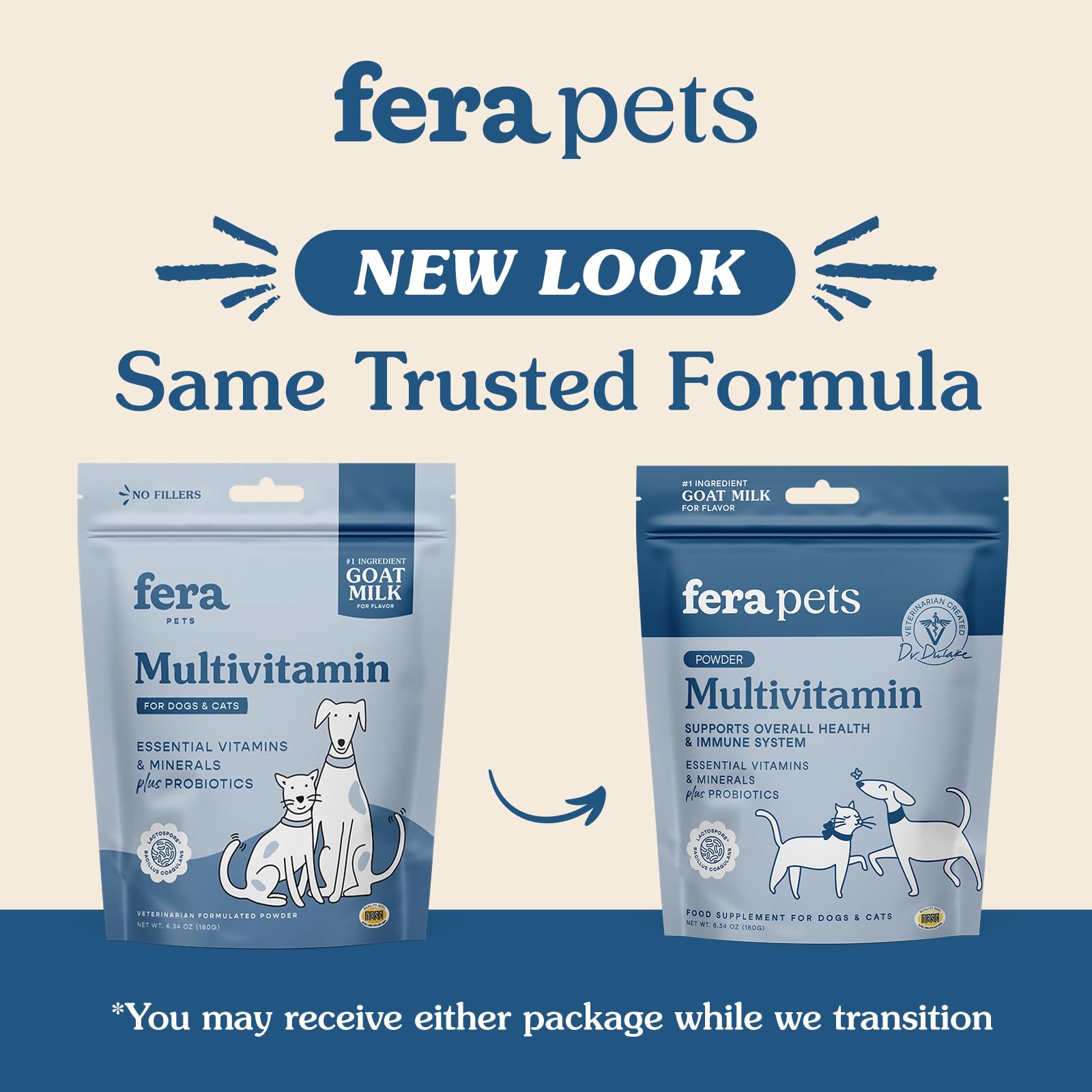 Fera Pet Organics Multivitamin Goat Milk Cat & Dog - Vet Created - Cat & Dog Multivitamin - Probiotics & Essential Vitamins & Mi