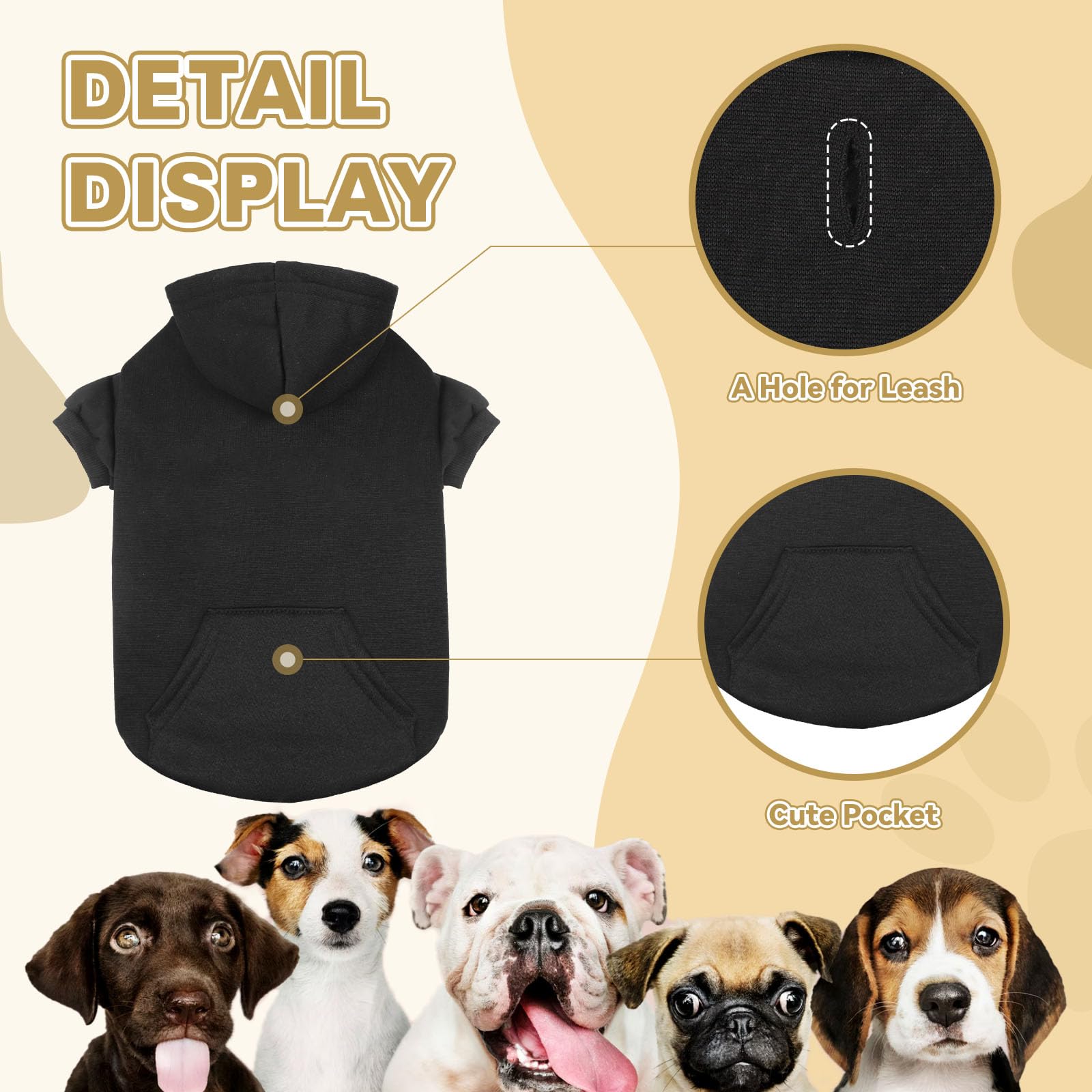 Dog Hoodie Dog Sweaters For Small Dogs Dog Sweater Soft Solid Brushed Fleece Dog Clothes Dog Hoodie Sweatshirt With Pocket(Black