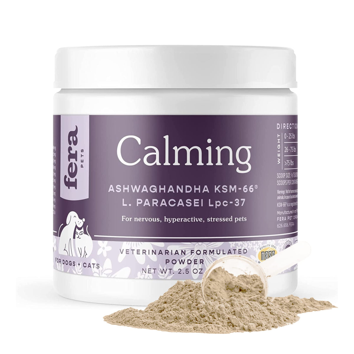 Fera Pets - Calming Aid - Natural Powder For Cats And Dogs - Natural Dog Stress And Anxiety Relief - For Cats And Dogs With Anxiety - Promotes Calm And Relaxation - Calming Treats - 2.61Oz