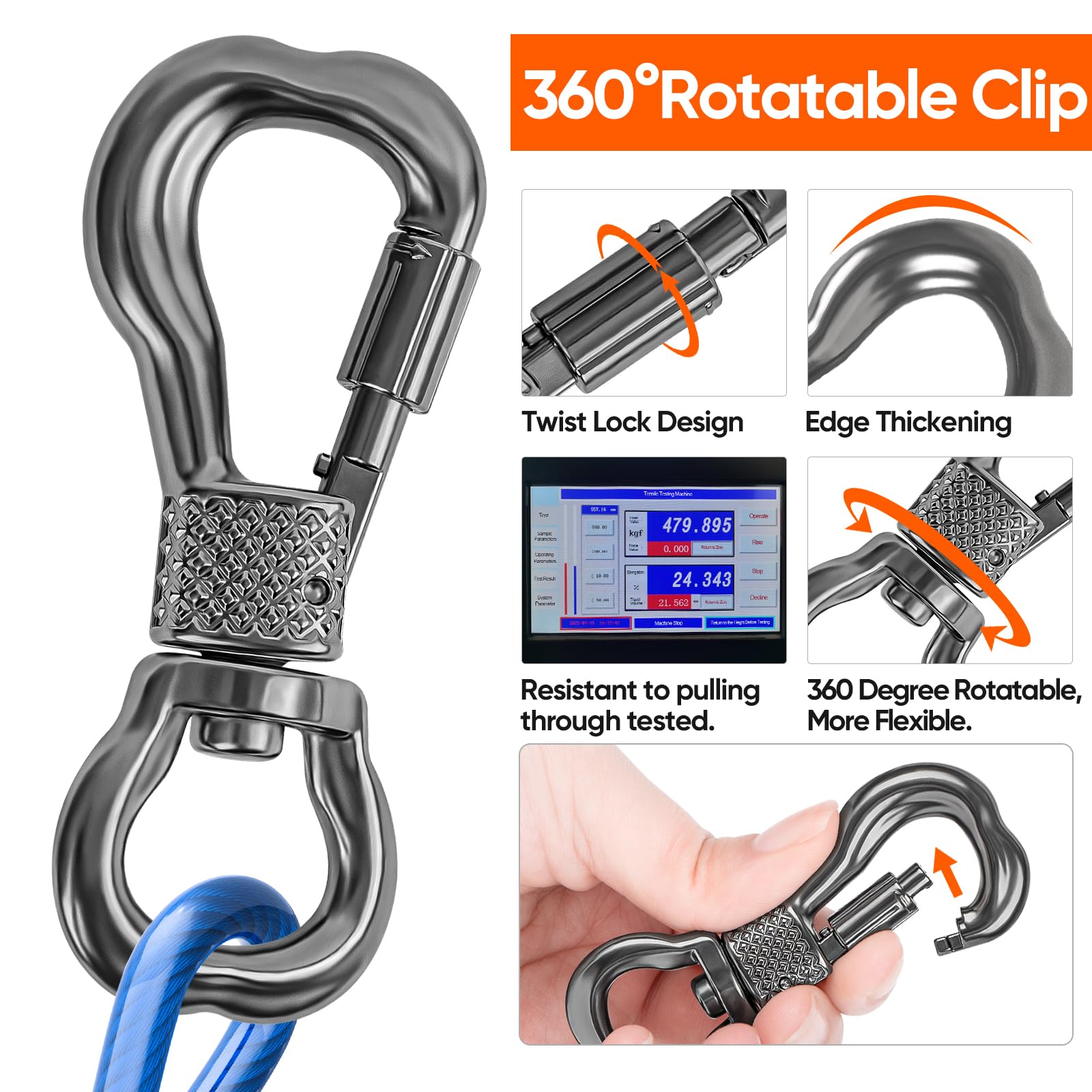 Tresbro 30Ft Reflective Tie Out Cable For Dogs Up To 250 Pounds, Steel Wire Lead Leash Cable With Stainless Rotatable Clip, Ligh