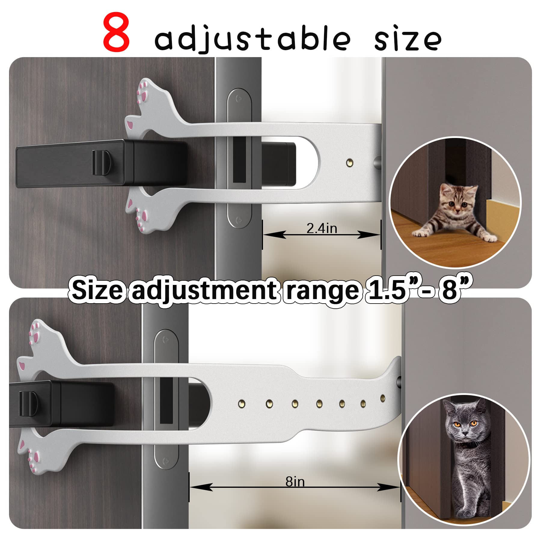 2Pcs Cat Door Latch Holder,?8 Adjustable Sizes? Stronger Flex Cat Door Stopper, Keep Door Open 1.5'' To 8'', Let'S Cats In And K