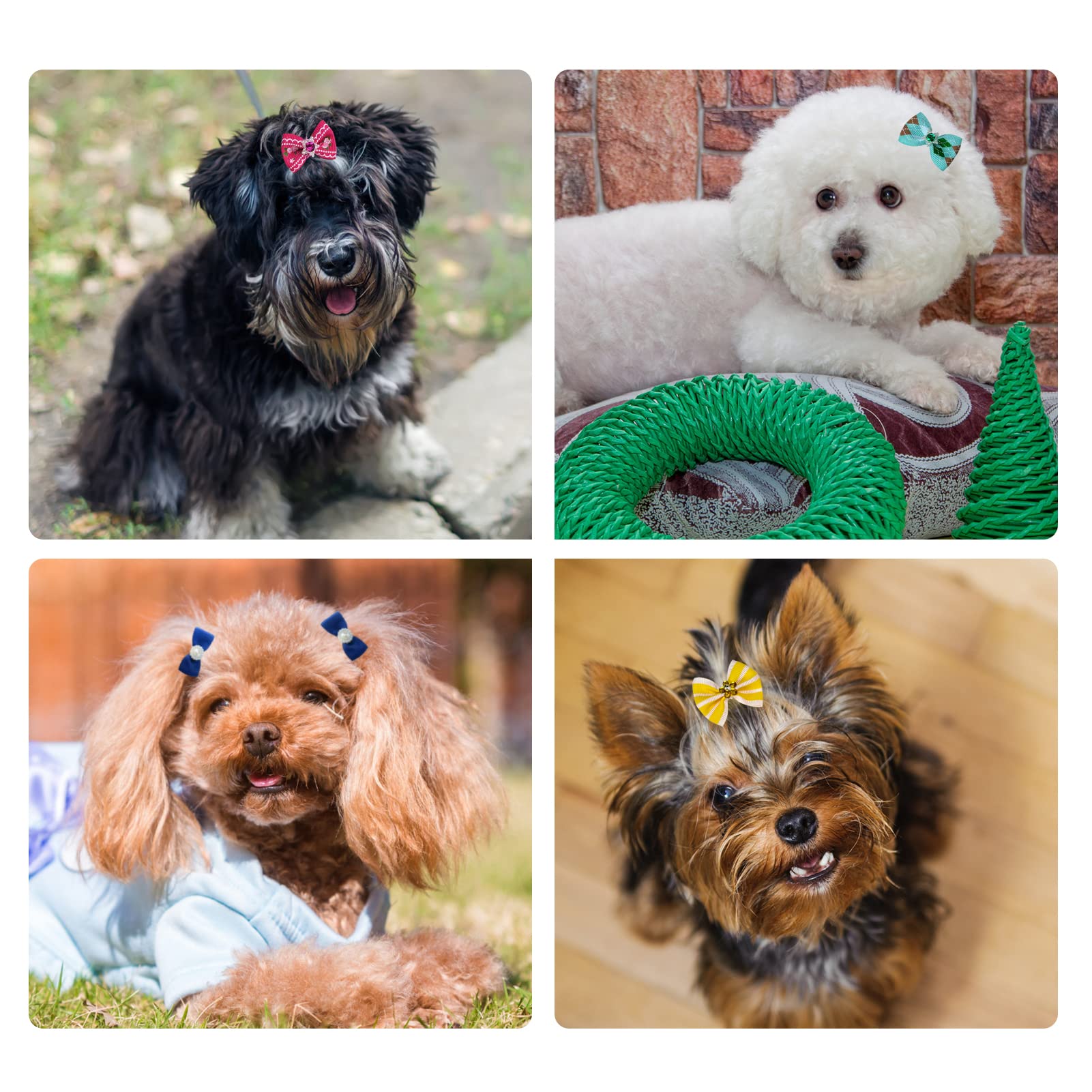 Rimobul 50Pcs Yorkie Pet Hair Bows With Rubber Bands, Cute Small Dog Hair Bows Pet Handmade Hair Bowknot Puppy