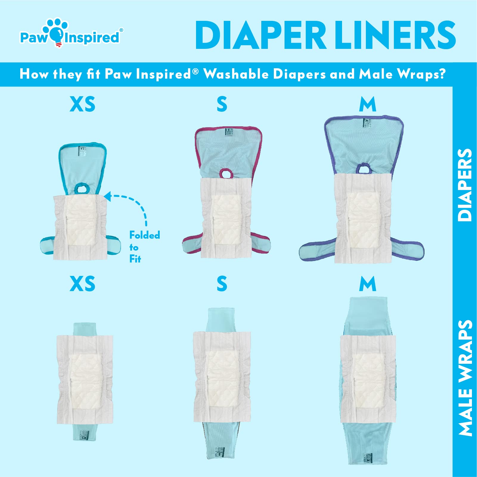 Paw Inspired Dog Diaper Liners | Inserts for Washable Covers, Female Dog Diapers, and Male Dog Belly Bands | Leakproof, Super Ab